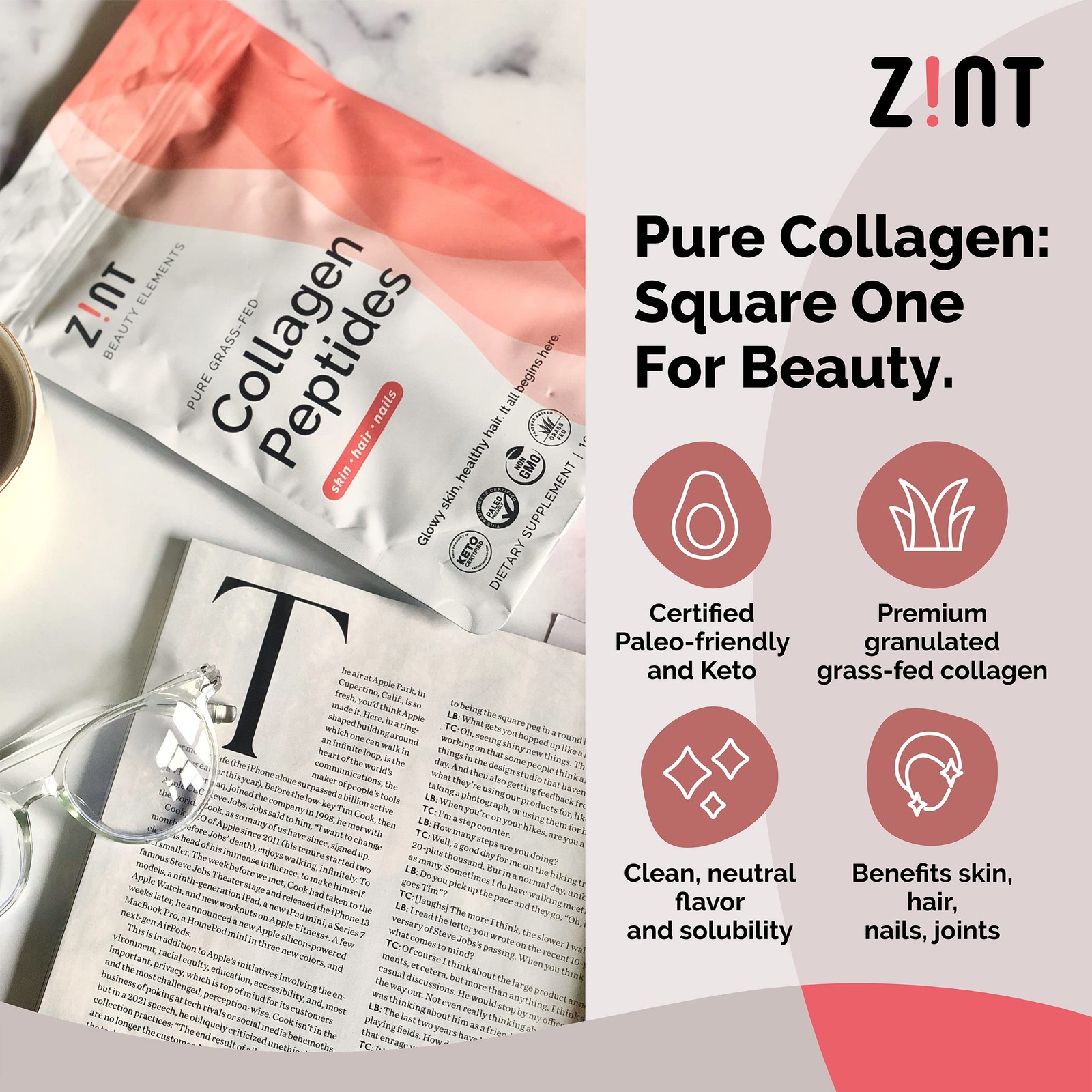 Zint Collagen Peptides Powder: Paleo & Keto Certified – Granulated Collagen Hydr