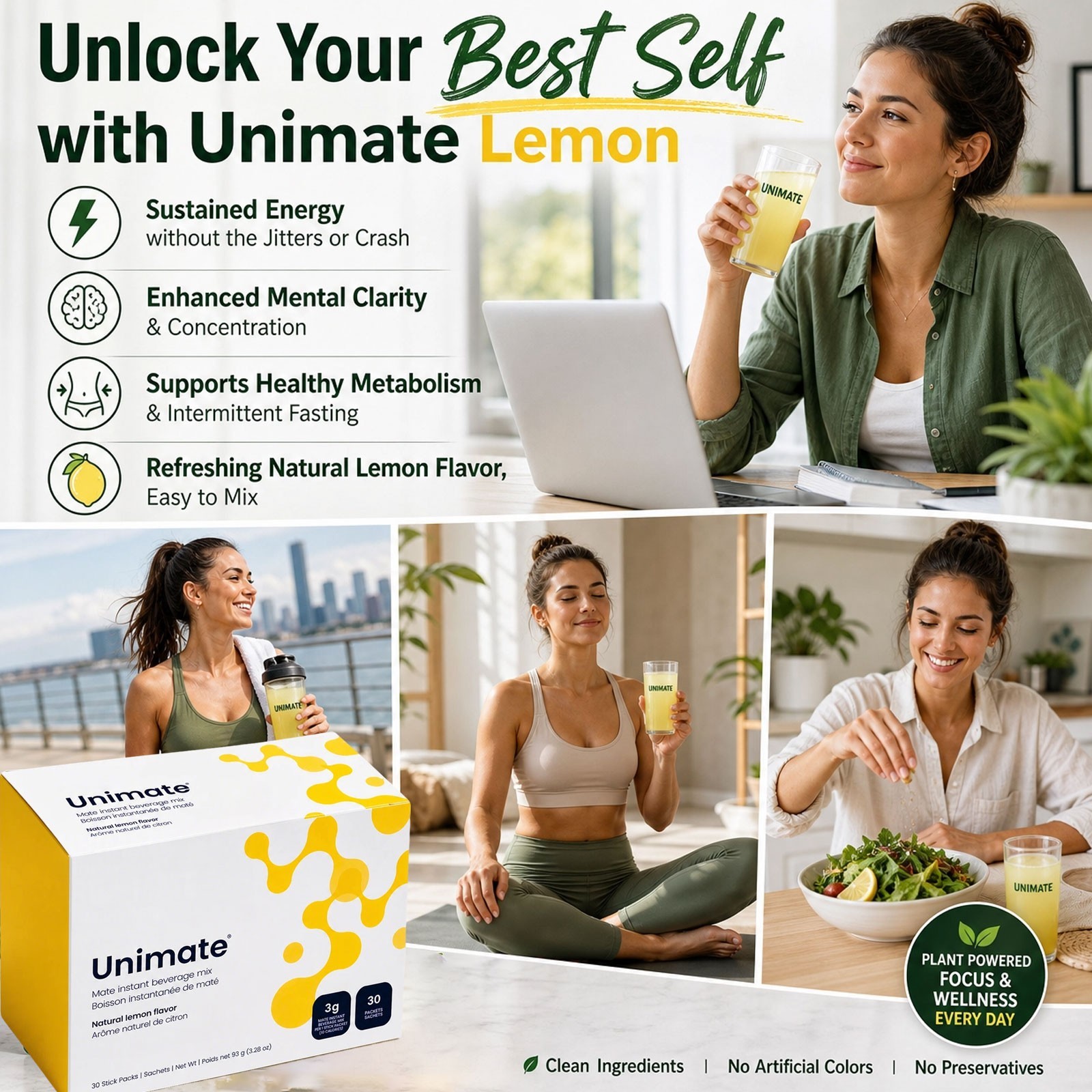 New Unimate Leamon Flavor Supplement-30 Individual Stick Packs- EnergizingQ6