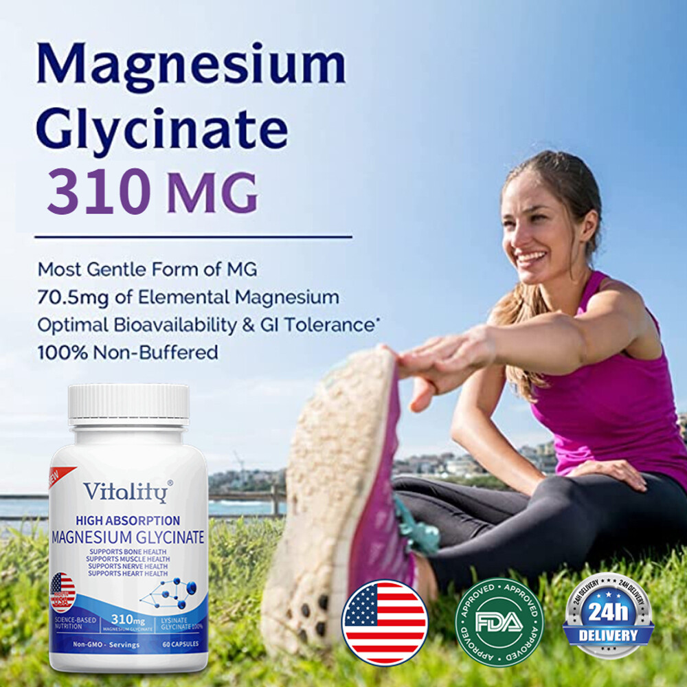 310MG High Absorption Magnesium Glycinate For Sleep, Stress Relief Support Bone