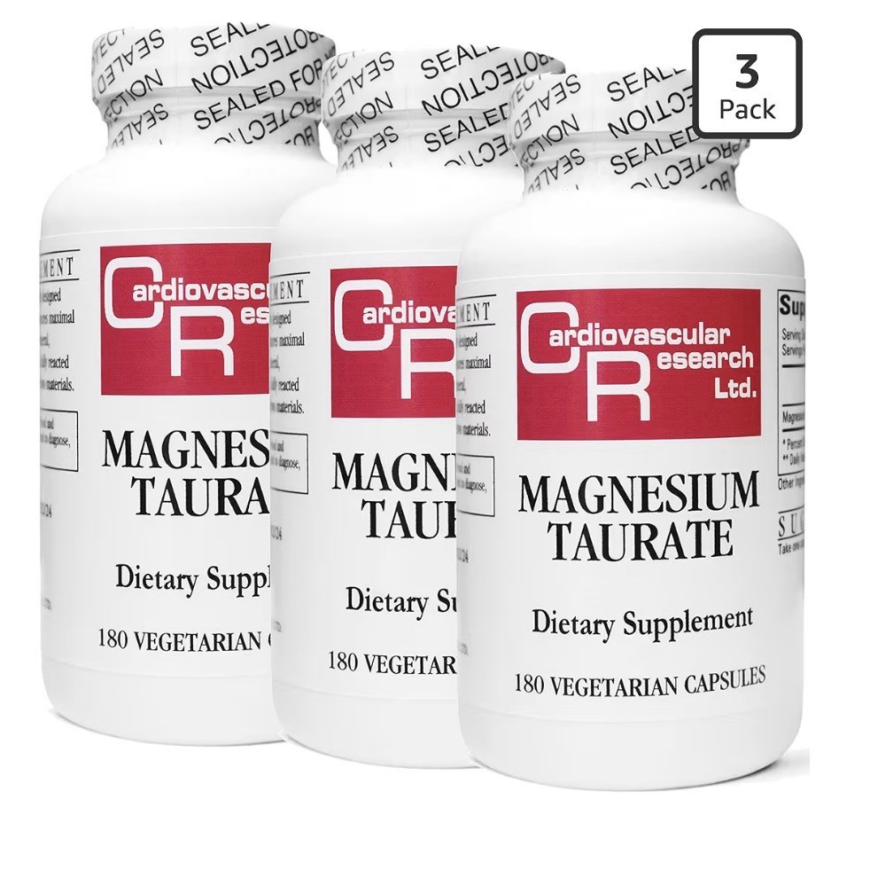 3 Pack Cardiovascular Research Magnesium Taurate 125 mg Supplement Total 540caps