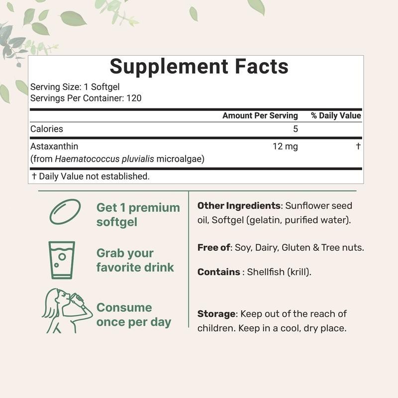 Astaxanthin 12mg with MCT Oil, 120 Softgels, 4 Month Supply | Premium Astaxanthi