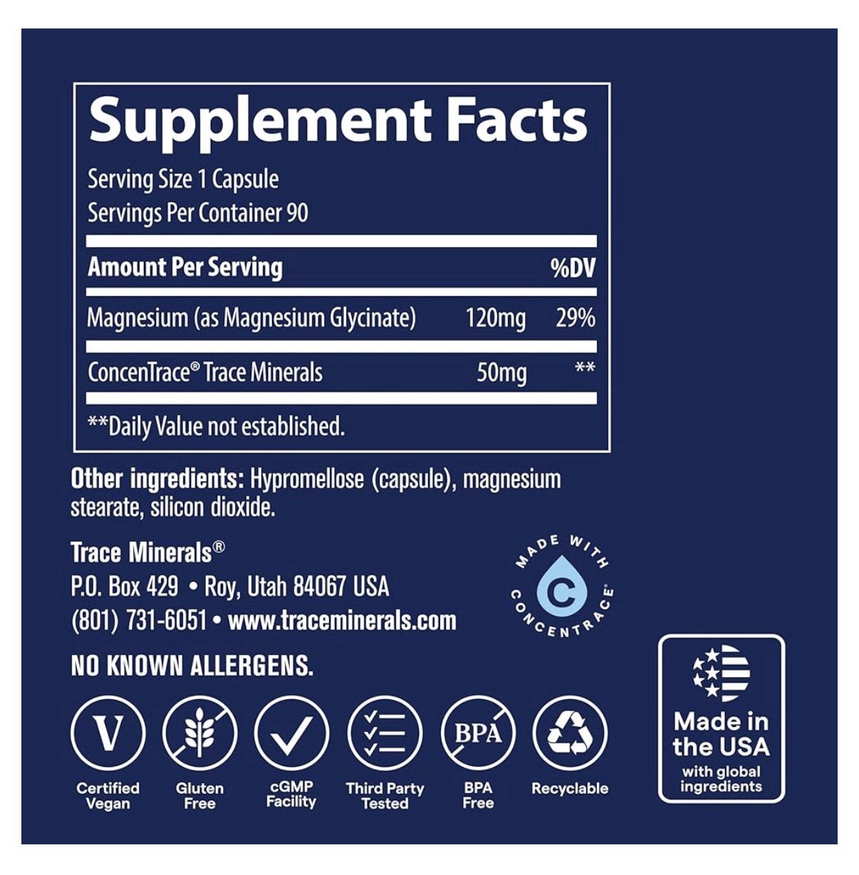 2 Pack Trace Minerals Magnesium Glycinate Gentle Healthy Bones Nerve Mind Sleep