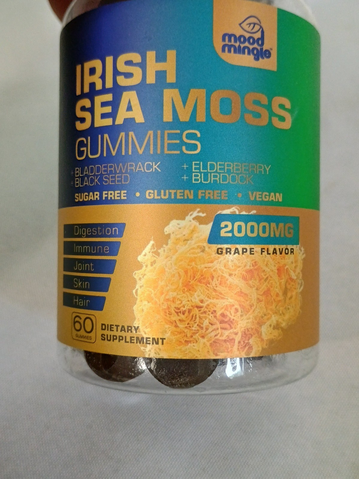 Irish Sea Moss Gummies–60 Grape Bladderwrack Burdock Elderberry Black Seed 06/26