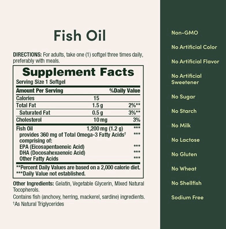 Nature’s Bounty Fish Oil 1200mg Heart Health 200 Softgels Rapid Release Non-GMO