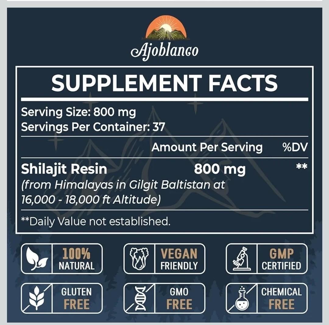 Ajoblanco 800 Mg Himalayan Shilajit Resin, Shilajit Pure Himalayan Organic, Shil