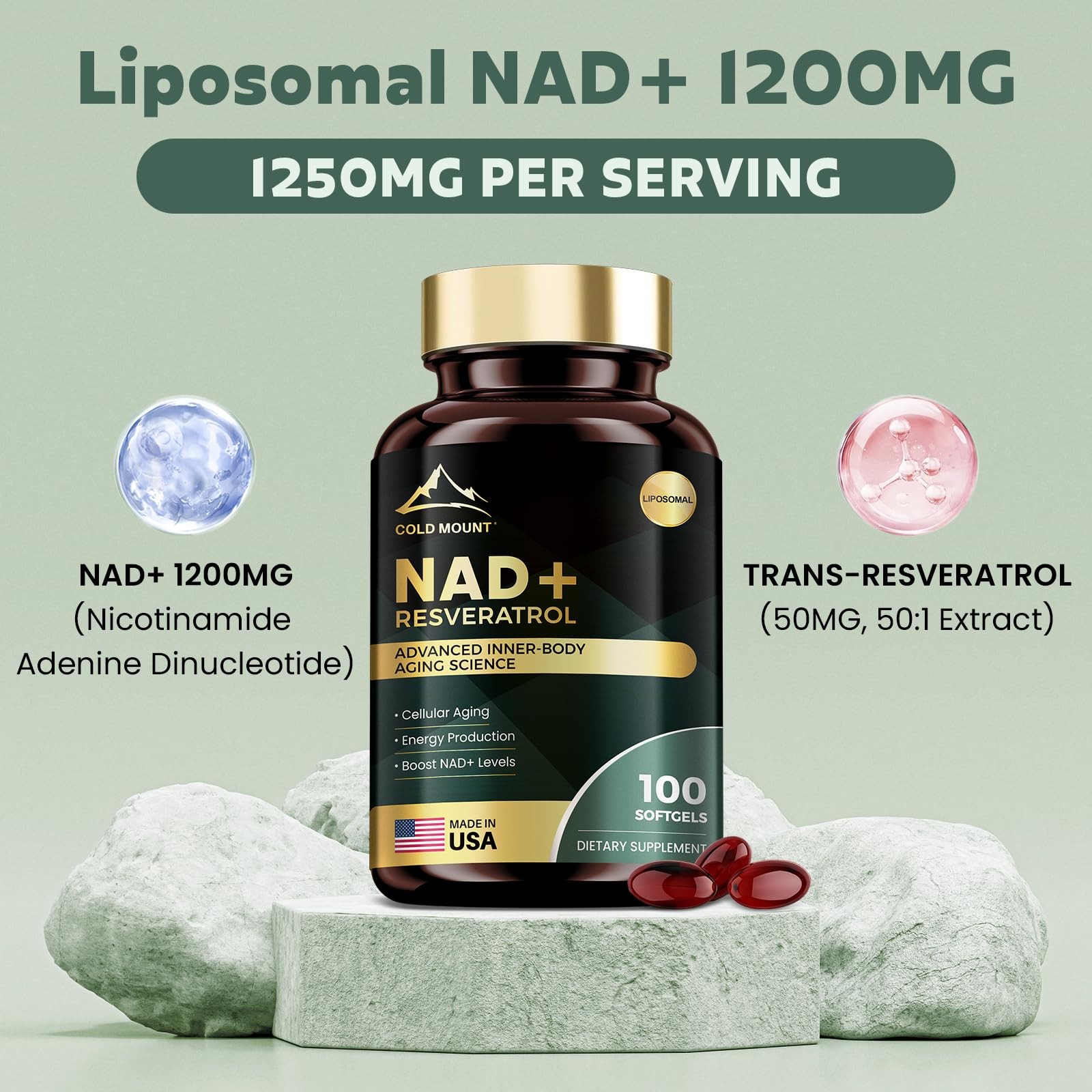 MEGNETA Liposomal NAD+ Supplement 1200mg with Trans 100 Count (Pack of 1)
