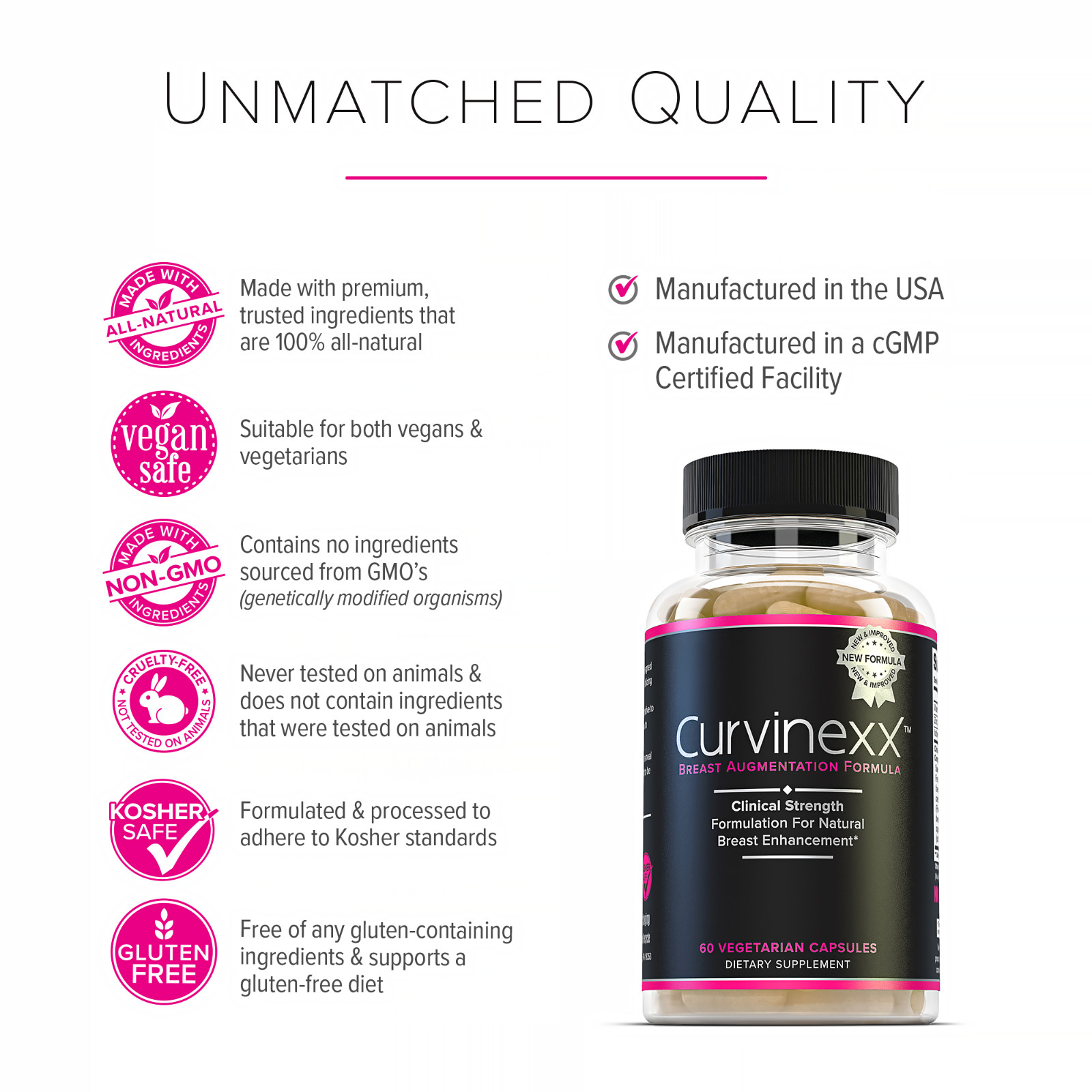 Curvinexx Breast Enhancement & Growth Formula, Natural, Safe & Effective 60 caps
