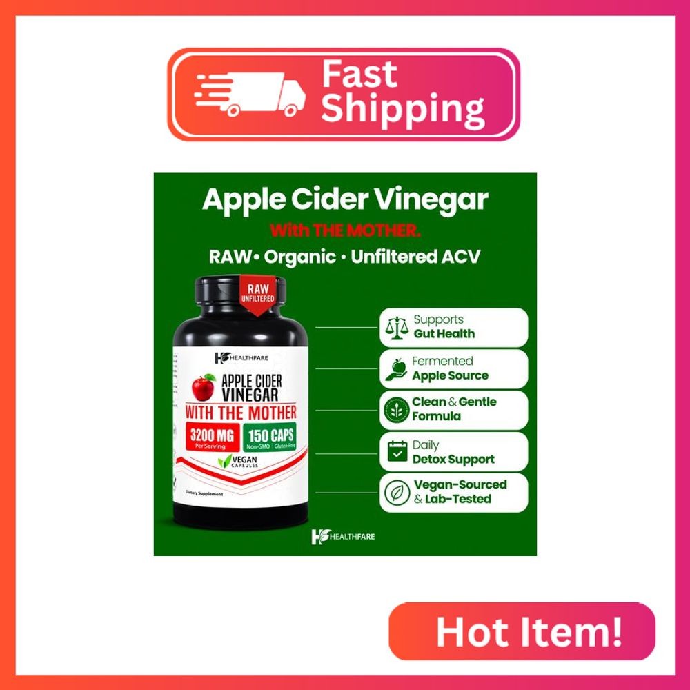 HealthFare Apple Cider Vinegar Capsules with the Mother | 3200mg Raw, Organic &