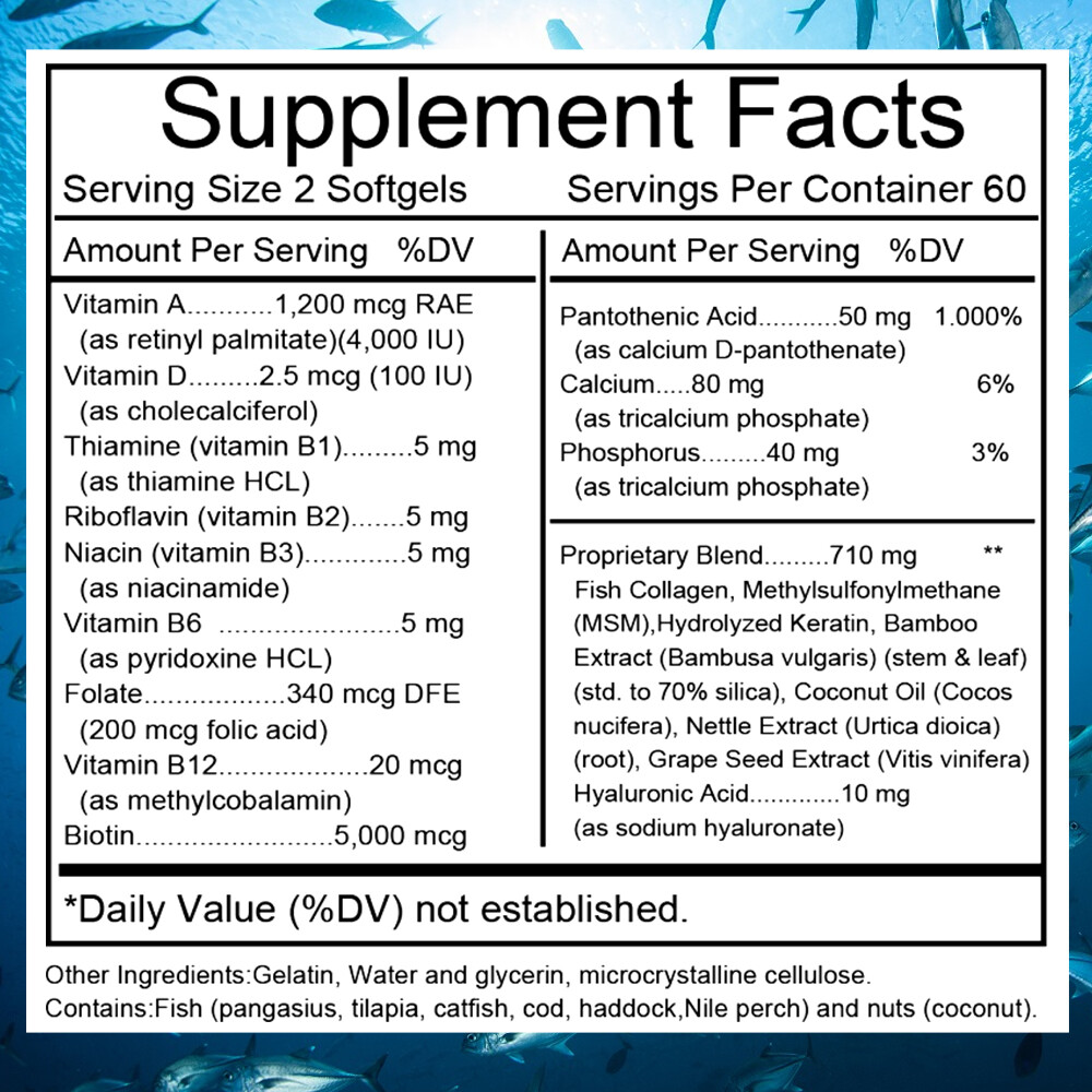 Biotin & Collagen Capsules 40,000mcg Natural Skin Hair Nails Supplement