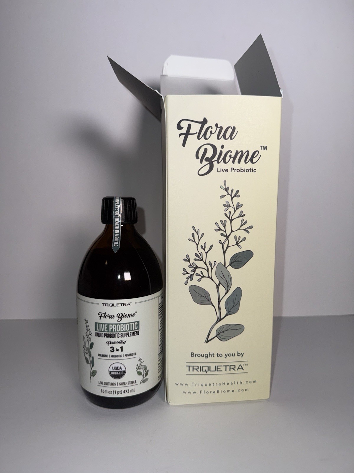 Triquetra Flora Biome live culture Probiotic Liquid 16 fl oz USDA Organic Vegan