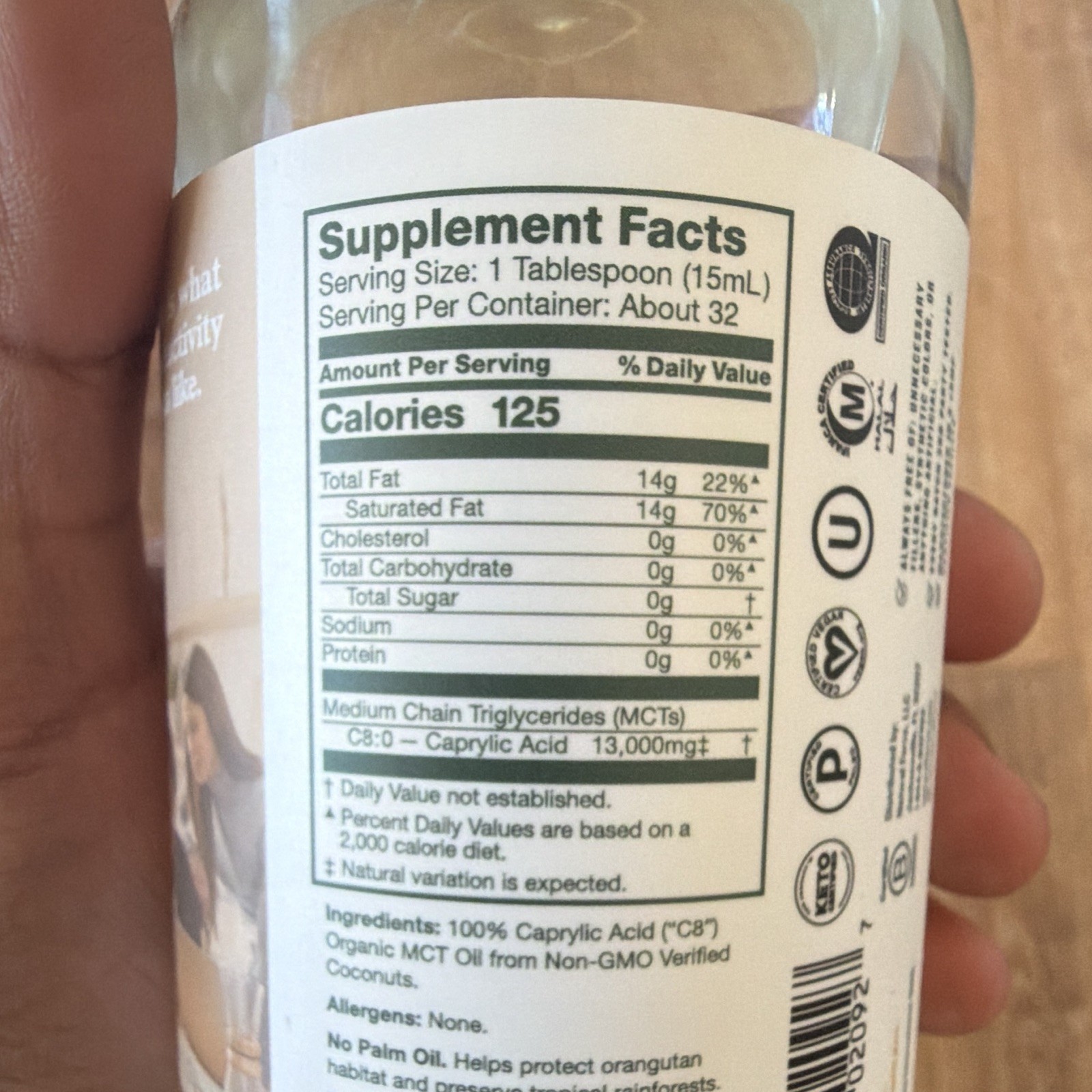 Natural Force Pure C8 MCT Oil Caprylic Acid USDA Organic Non-GMO Keto 16 fl oz