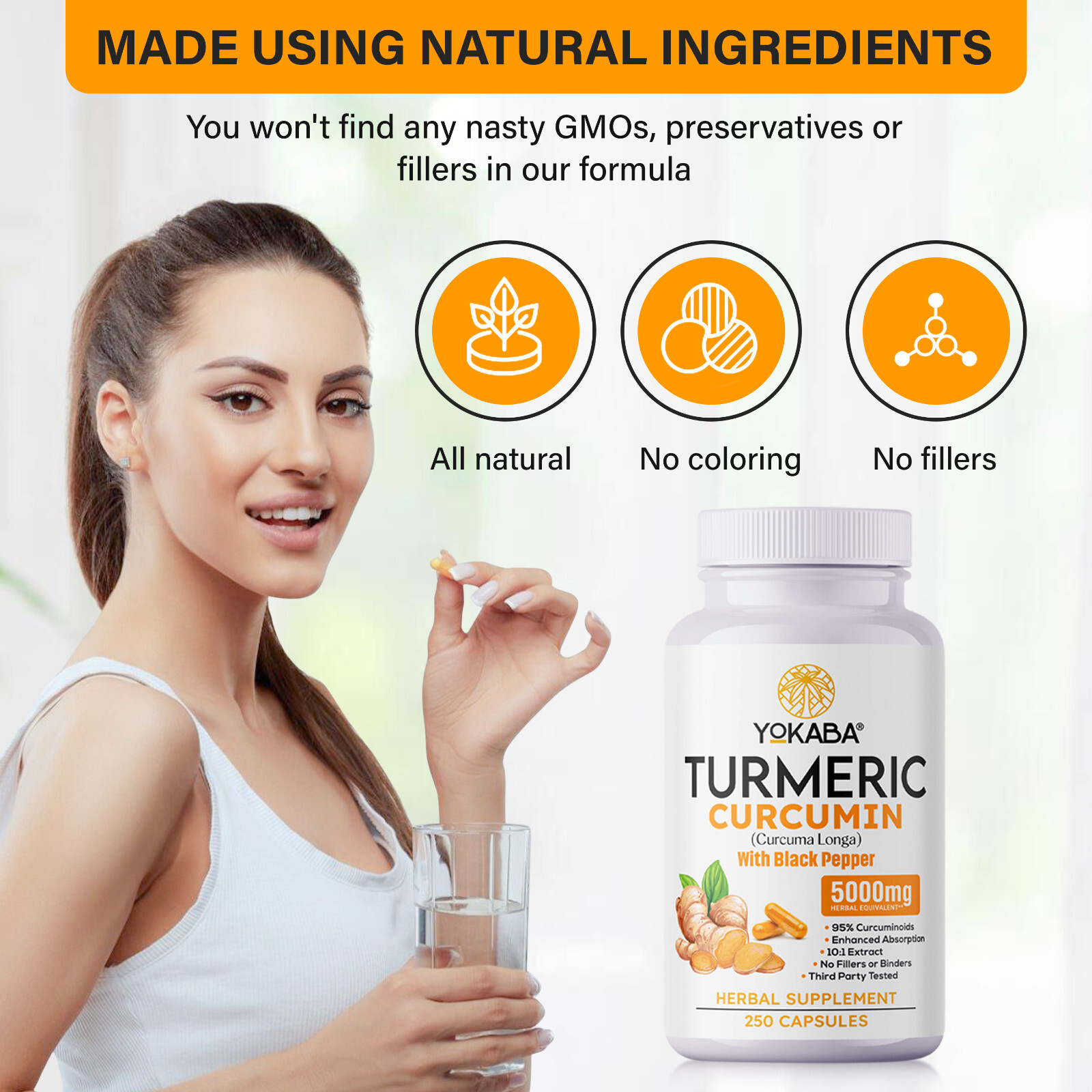 500 Capsules Turmeric Curcumin 5000mg Herbal Extract with BioPerine by YOKABA