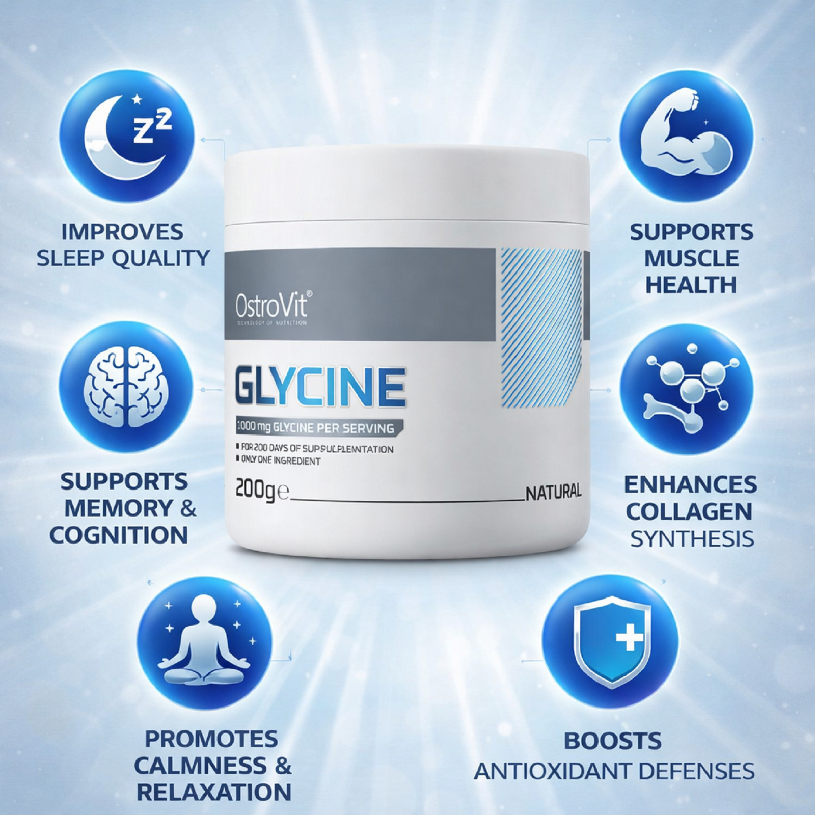 GLYCINE – 200g -L-glycine Connective tissue Improved sleep quality Regeneration