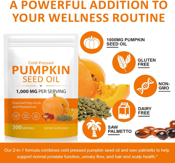 Pumpkin Seed Oil Saw Palmetto 1000mg Softgels Natural Prostate Support Free ship