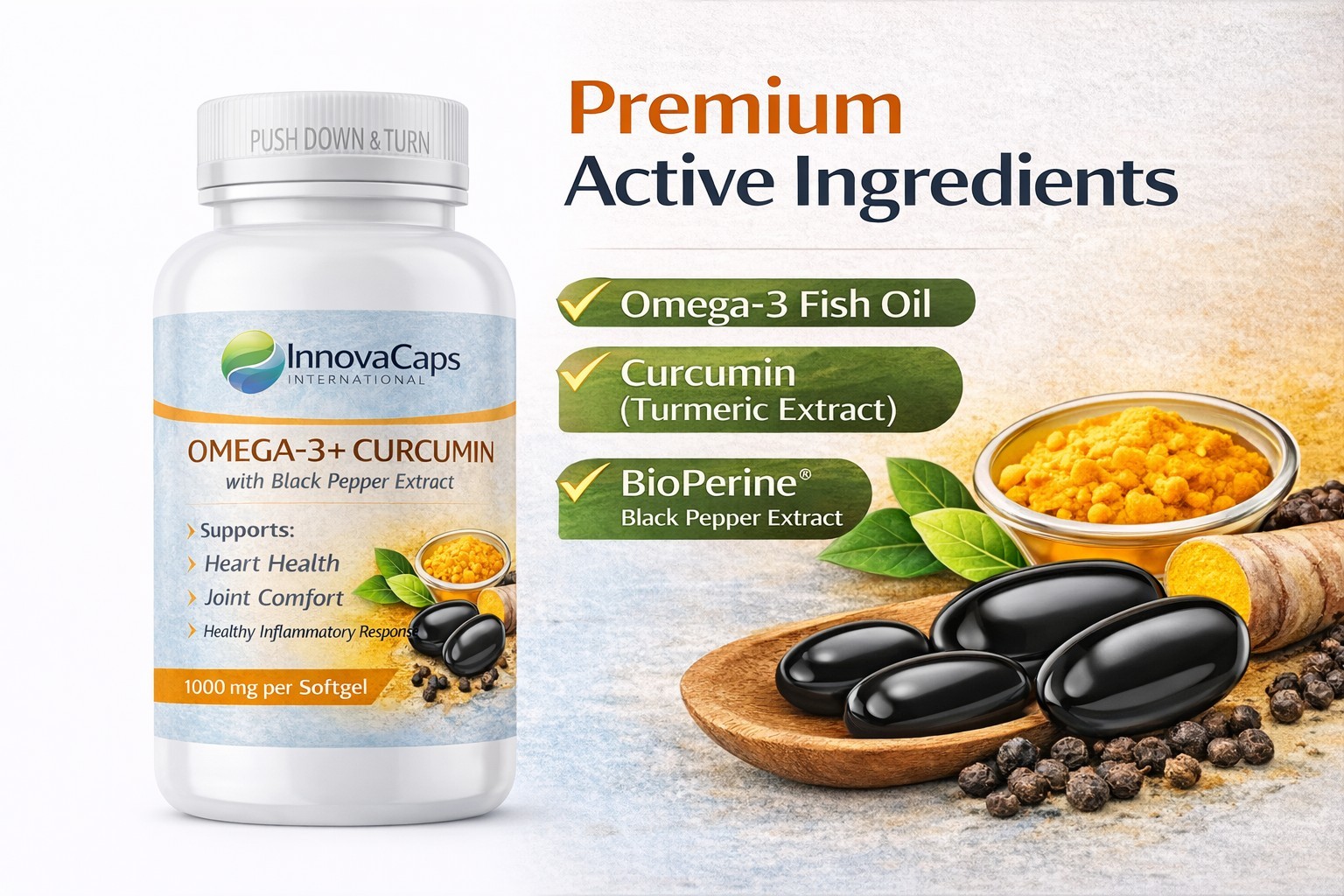 Omega 3 Curcumin Black Pepper 1000mg 100 Softgels compared nordic curcumin