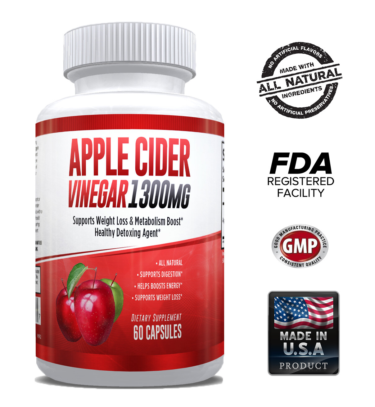 Apple Cider Vinegar Pills – 1300mg for Men & Women – 1 Month