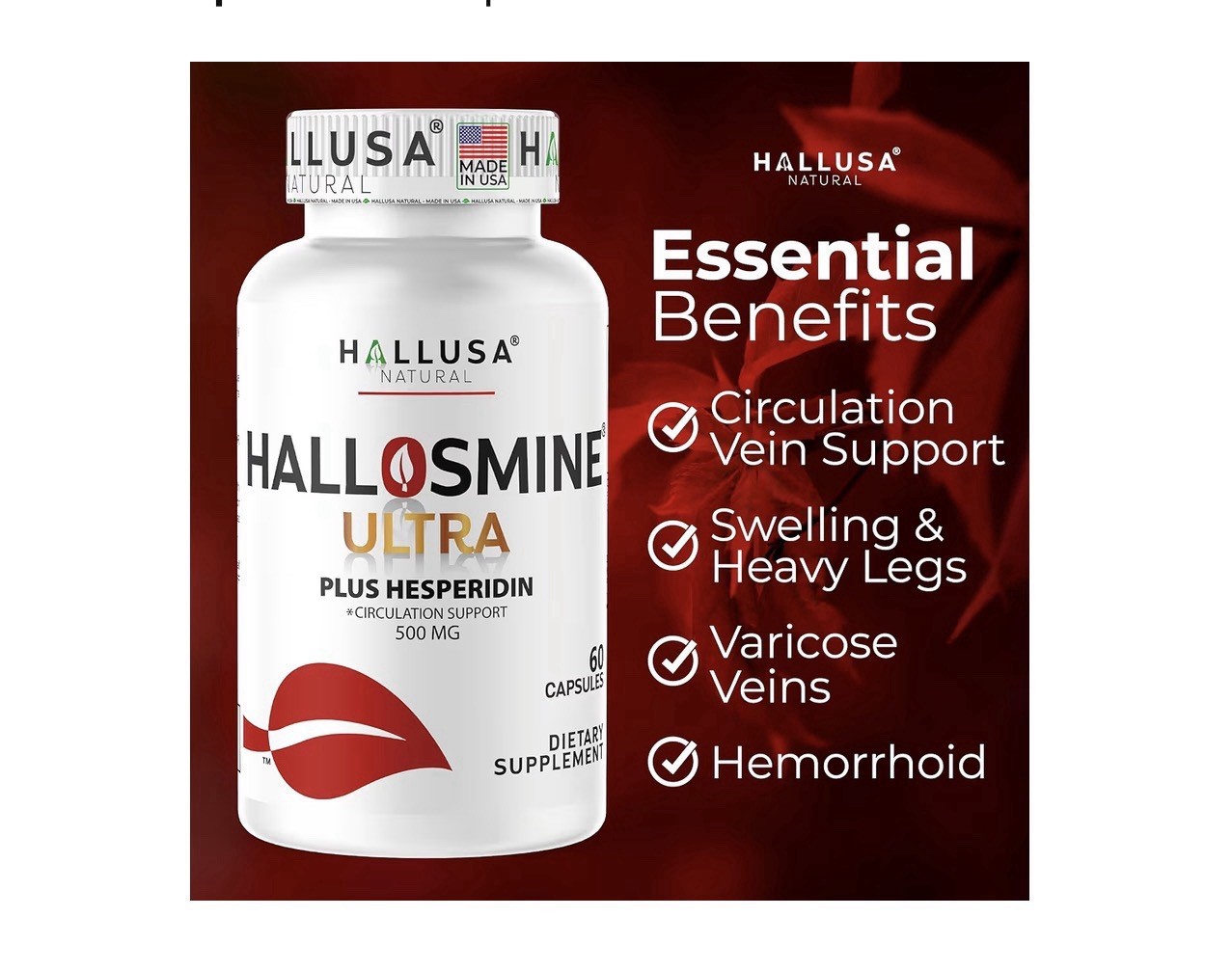Hallusa Natural Hallosmine Ultra Plus Diosmin Hesperidin Circulation 60 Ct