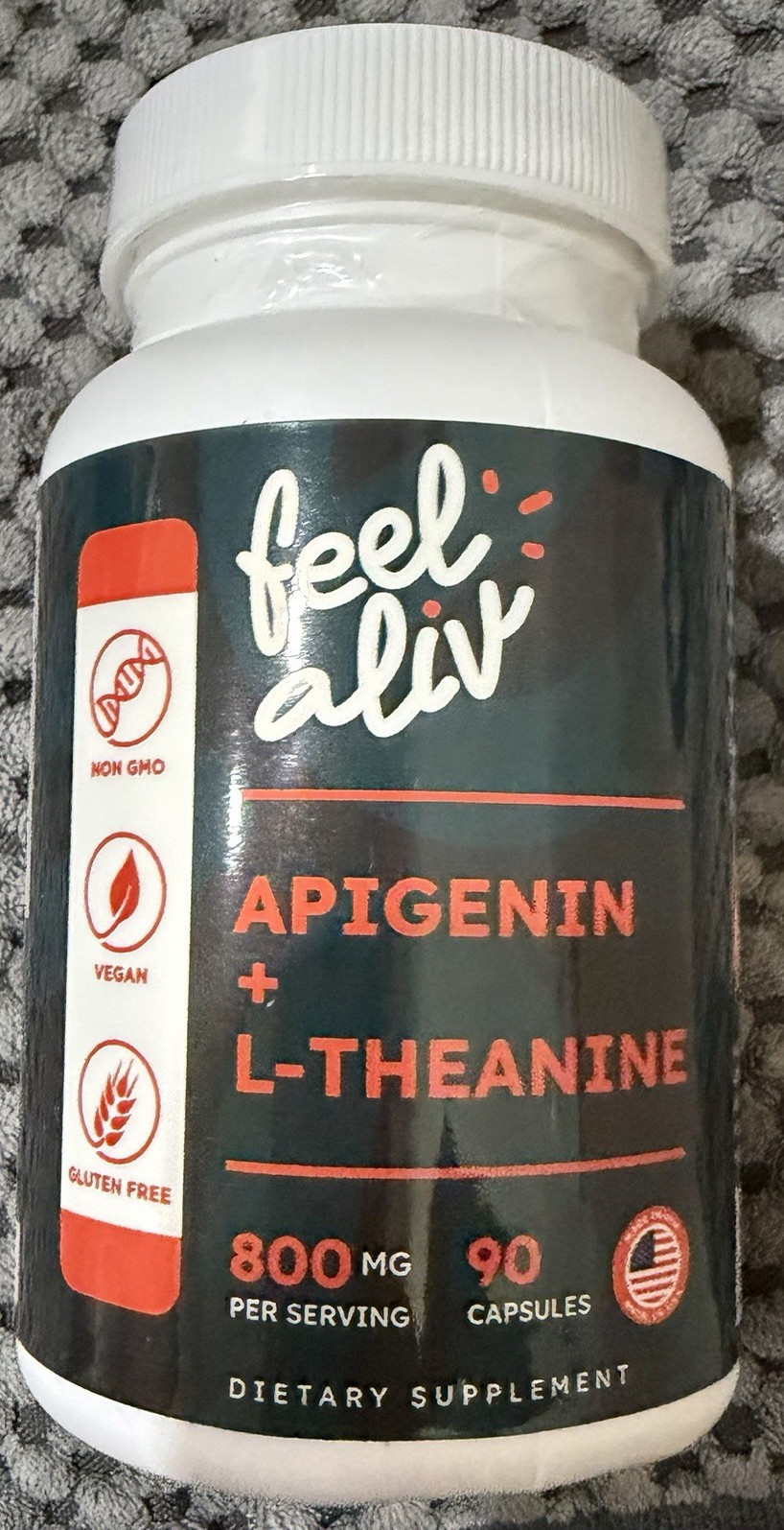 feel aliv Apigenin + L-Theanine 800mg Caps 90ct Vegan Non-GMO Gluten-Free