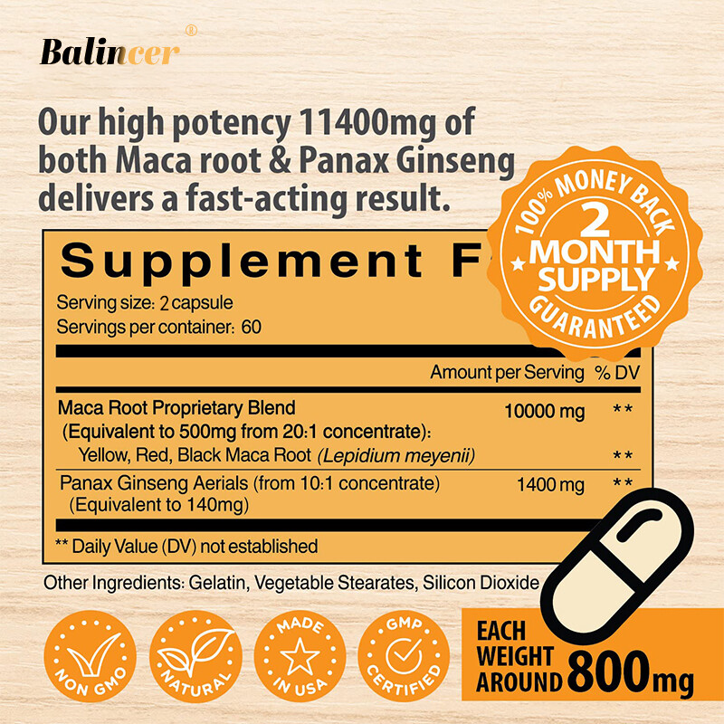 Maca Compound: Maca Root + Ginseng Extract Natural High Quality