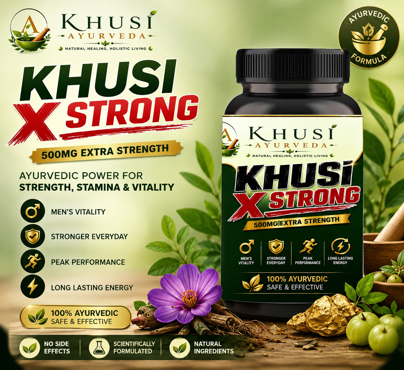 Khusi X Strong Ayurvedic Herbal Capsules 500mg Men’s Vitality Stamina Energy Sup