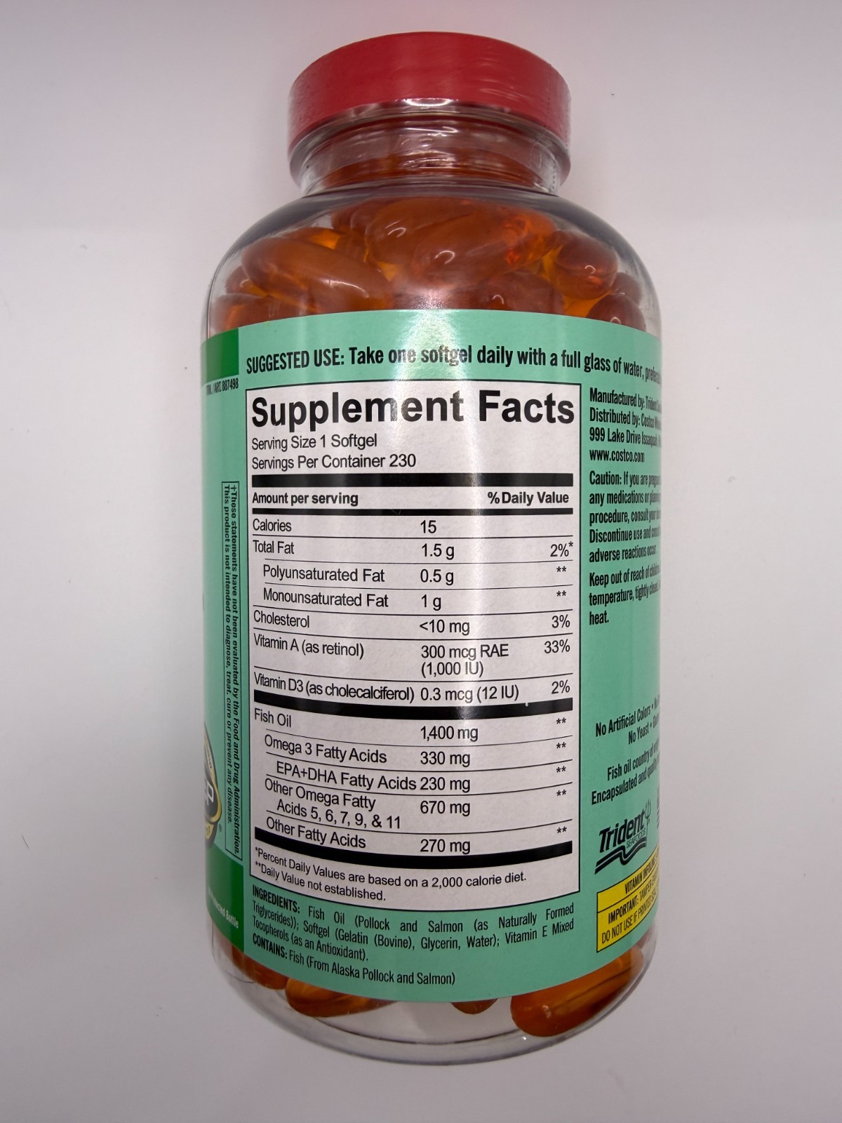 Kirkland Signature Wild Alaskan Fish Oil 1400 mg., 230 Softgels