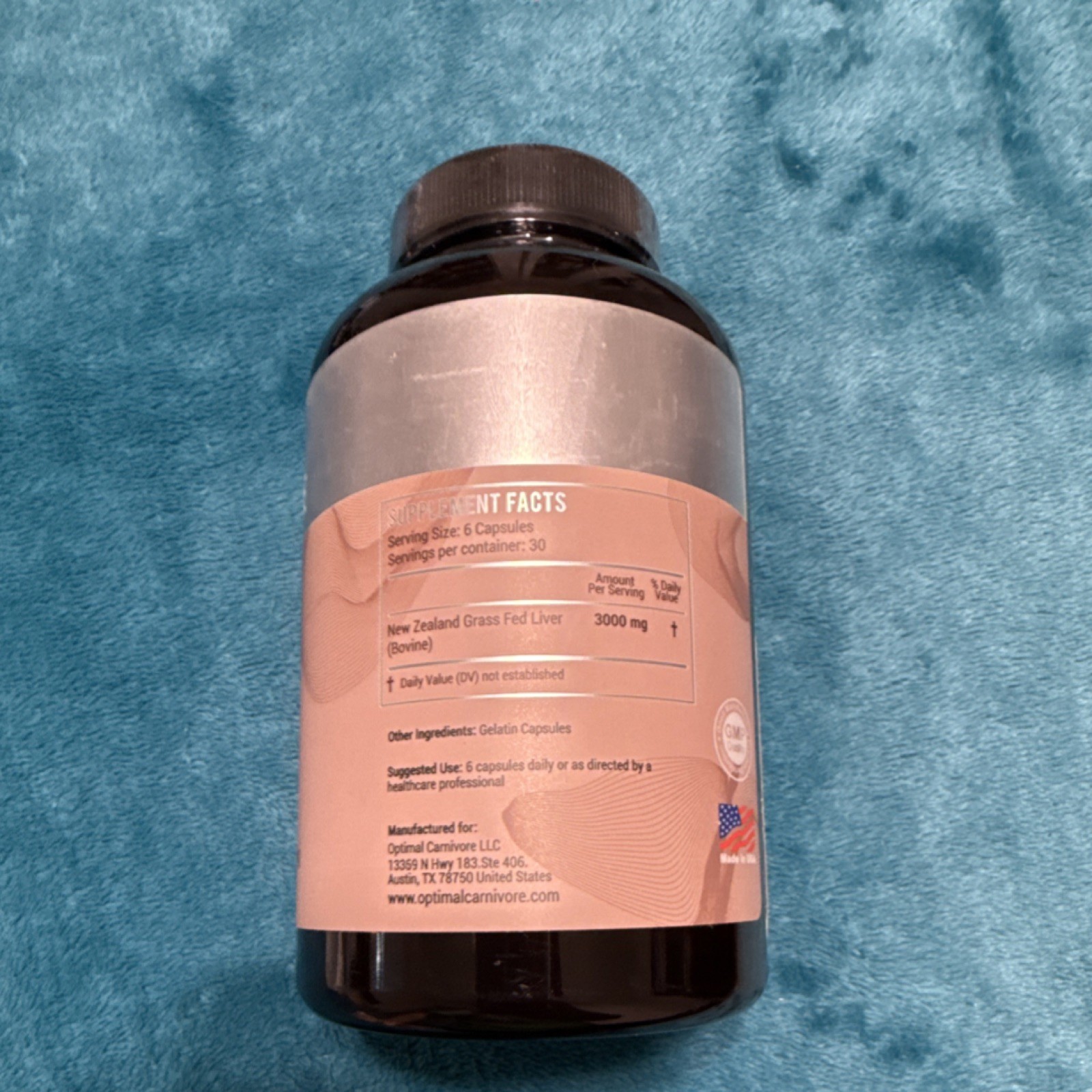 Optimal Carnivore Grass Fed Beef Liver 500mg 180 Capsules Non-GMO Additive-Free