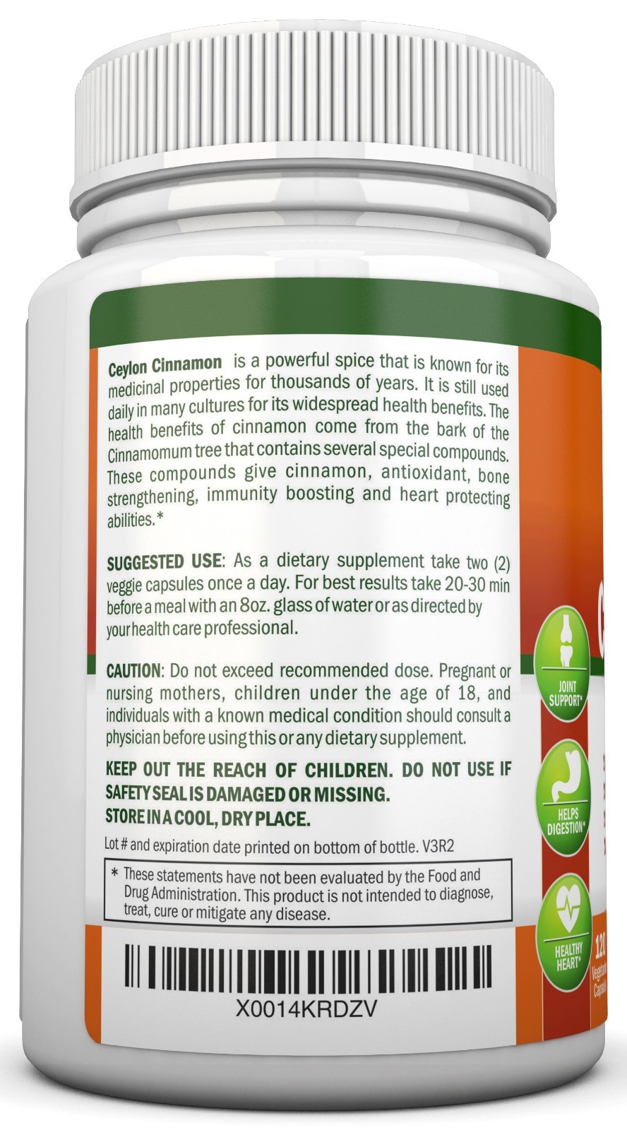 Organic Ceylon Cinnamon – 1200mg – 120 Capsules-True Cinnamon, Great Antioxidant