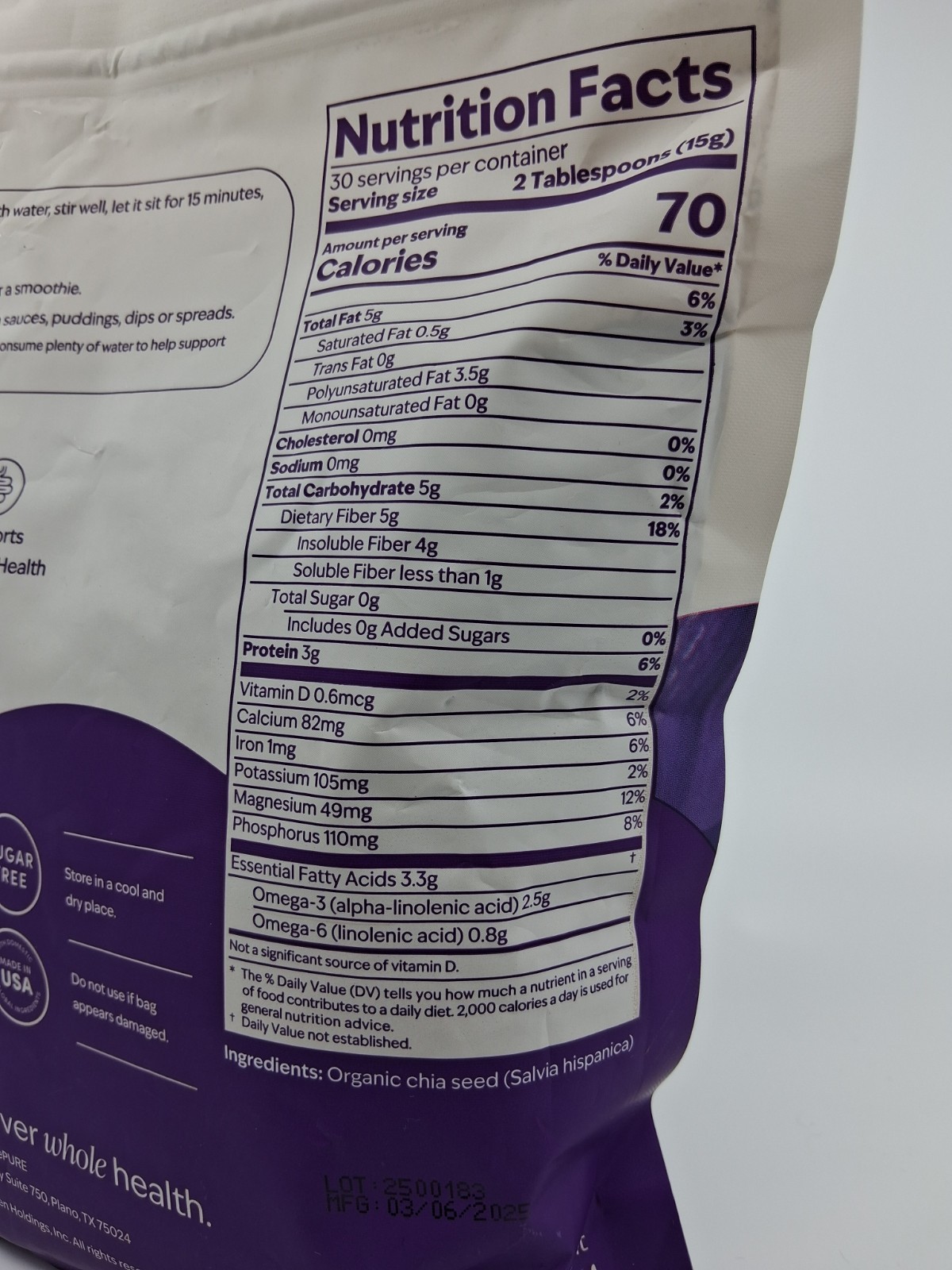 LivePURE – Mila Micro Sliced Chia Seeds – 16 oz MFG: 10/2025 SEALED