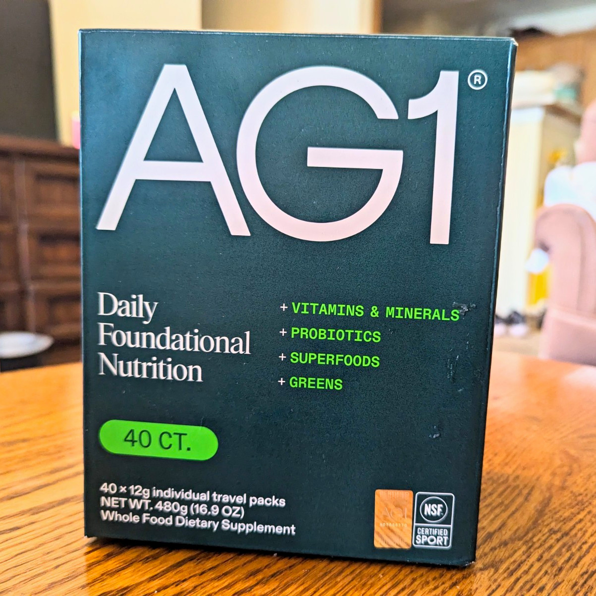 AG1 Green Superfood Powder NSF Certified for Sport, 40 Travel Packs 16.9 oz