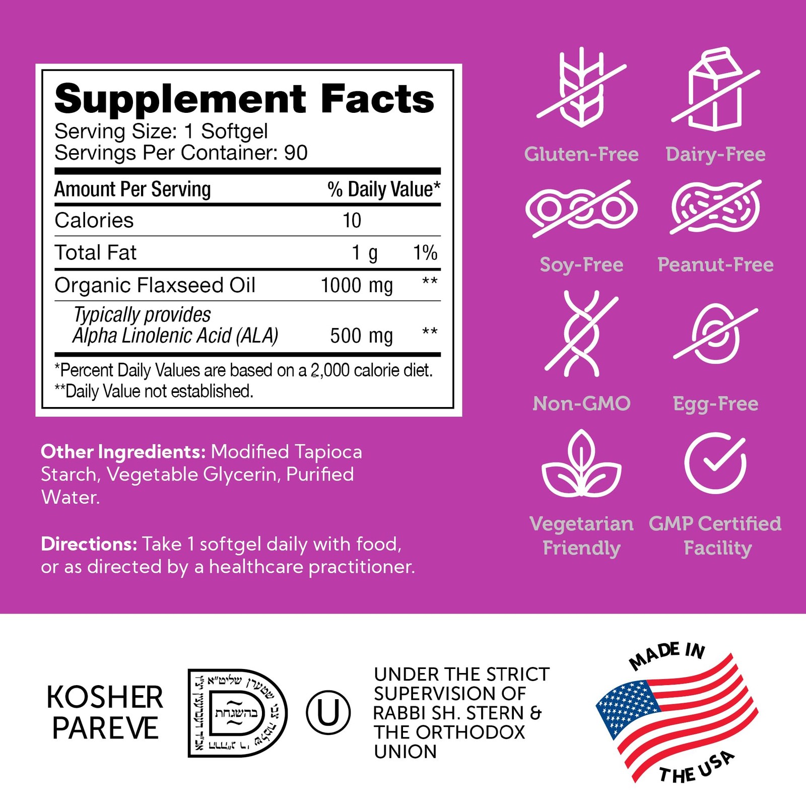 Zahler Organic Flaxseed Oil – 1000mg Softgels – 90 Count (Pack of 1), Zh245