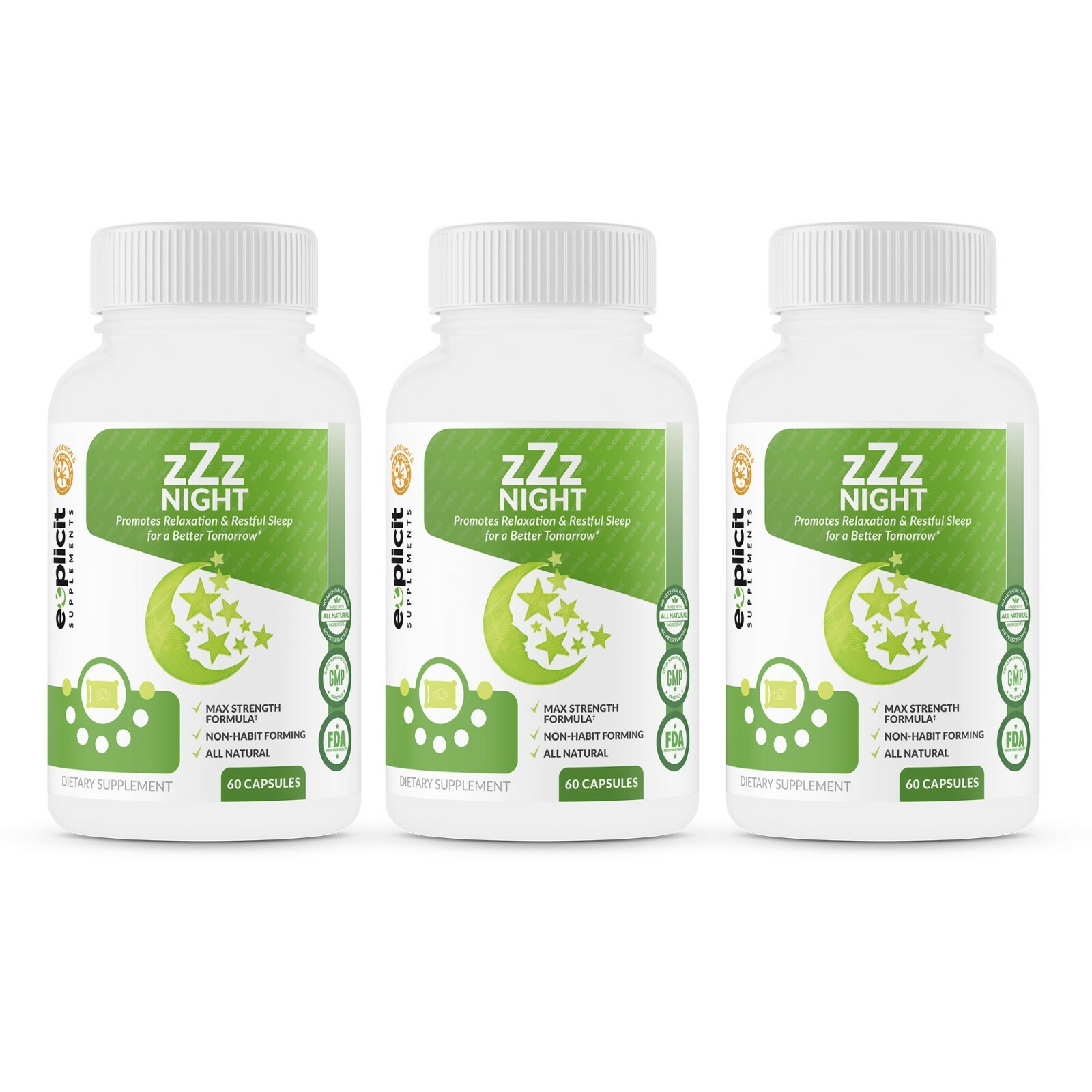 zZz Night Natural Sleep Aid – Promotes Relaxation & Restful Sleep– 3 Pack