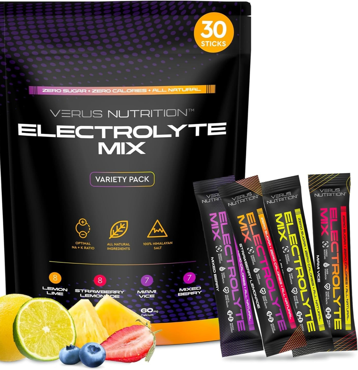 Verus Nutrition Electrolyte Drink Mix Powder, Variety Pack, 30 Sticks