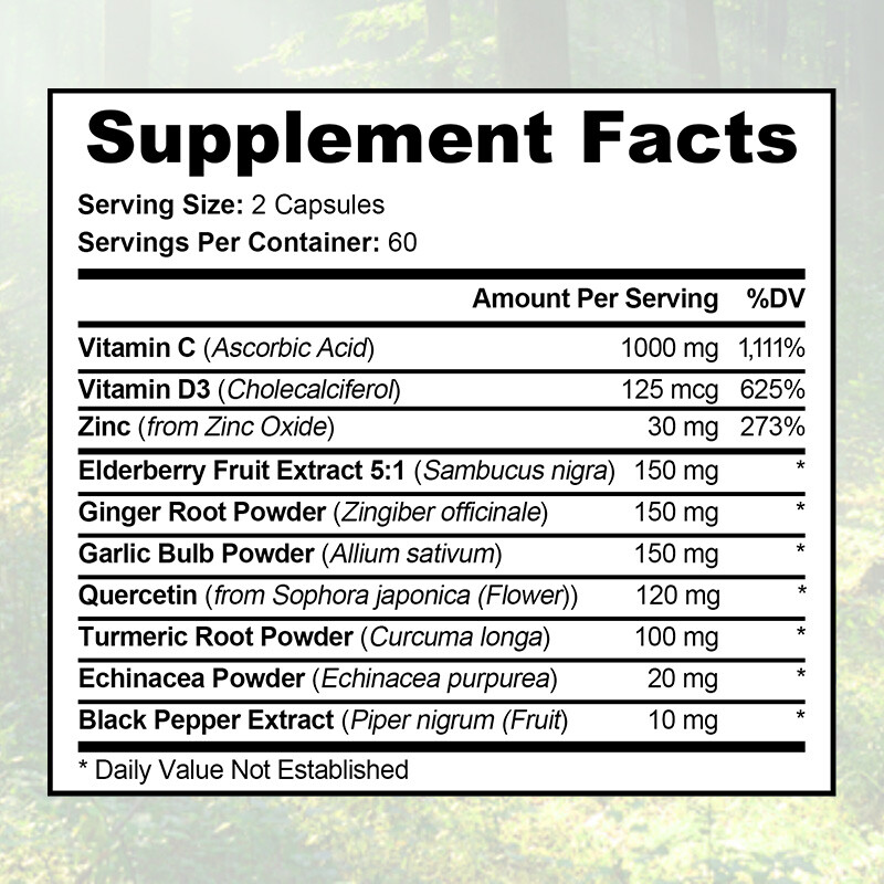 Immune System Defense Support Supplement Vitamin C D3 Quercetin Turmeric 30-120