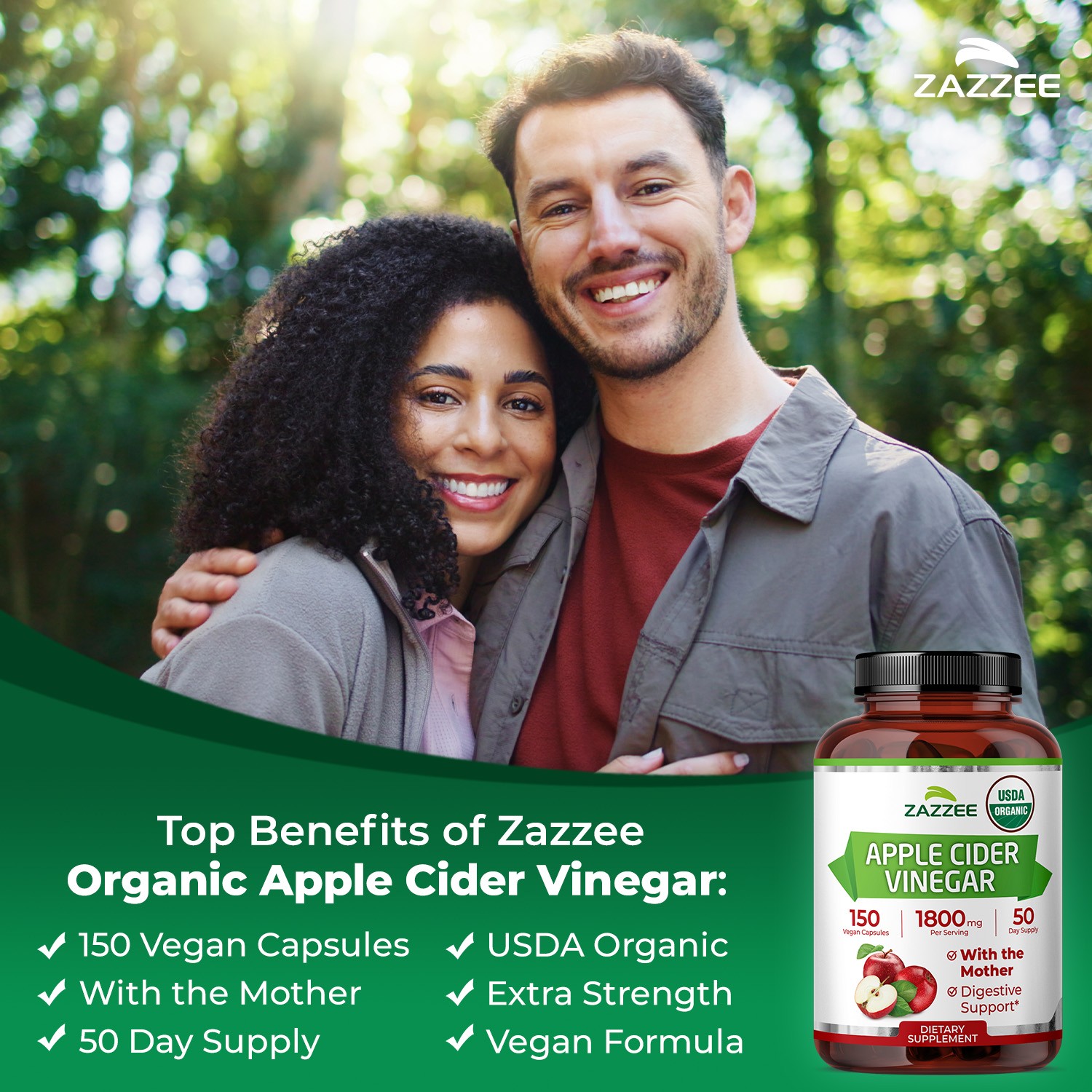 Zazzee USDA Organic Apple Cider Vinegar, With the Mother, 1800 mg per Serving