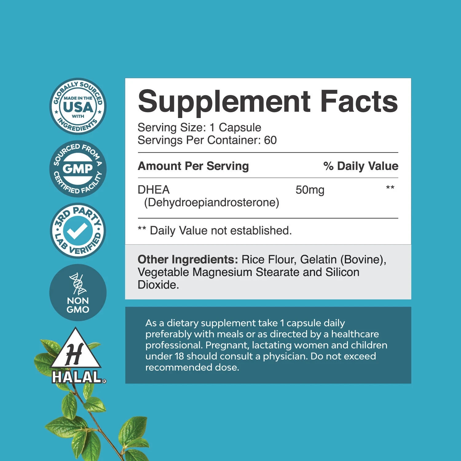 DHEA 50mg for Men and Women – High Strength for Enhanced Energy and Hormone 60ct