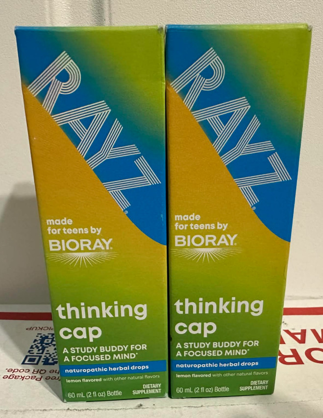 TWO BioRay Rayz, Thinking Cap, Naturopathic Herbal Drops, Lemon, 2 fl oz 06/2028