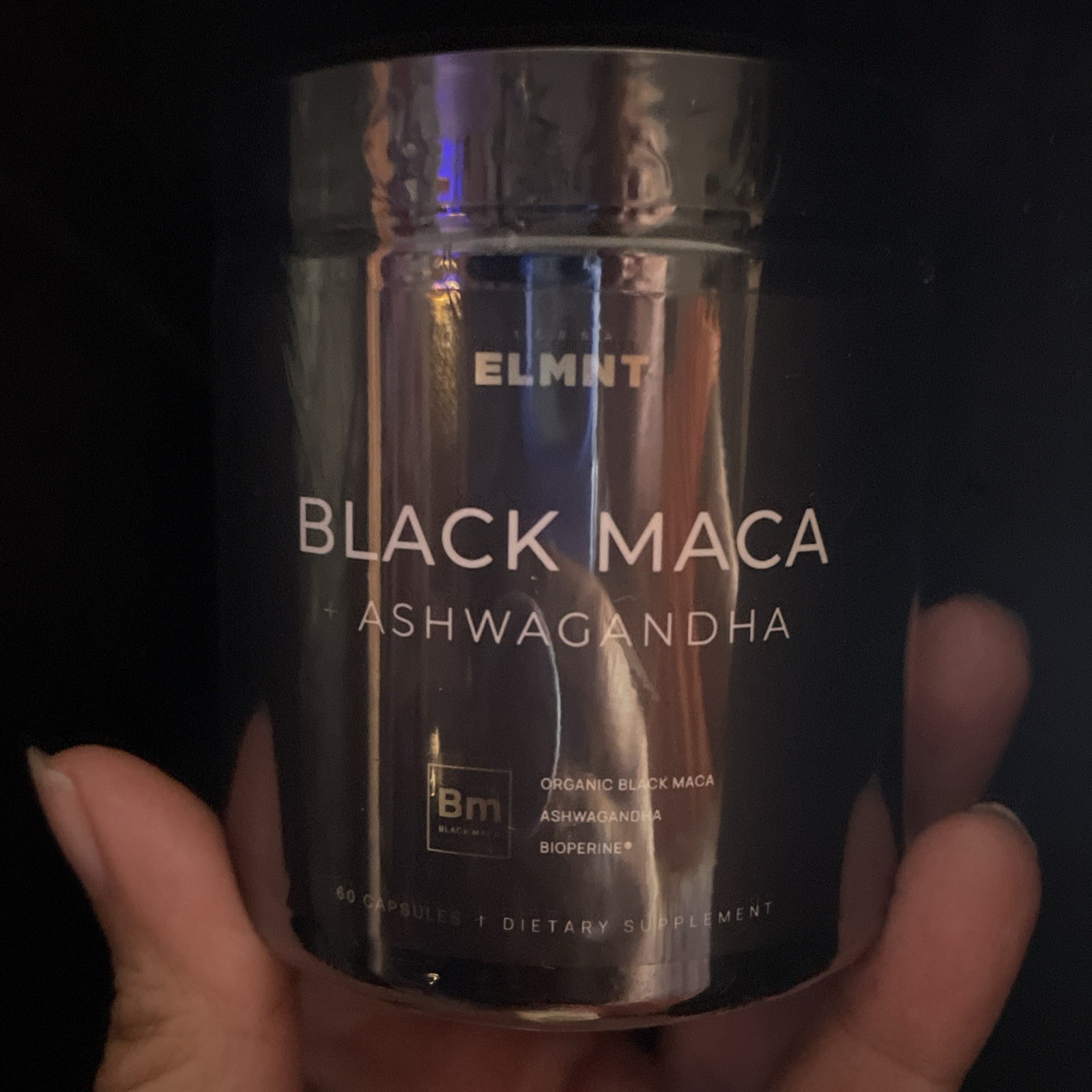 ELMNT Black Maca + Ashwagandha + BioPerine 1000mg 60 Caps Non-GMO Exp 03/2028