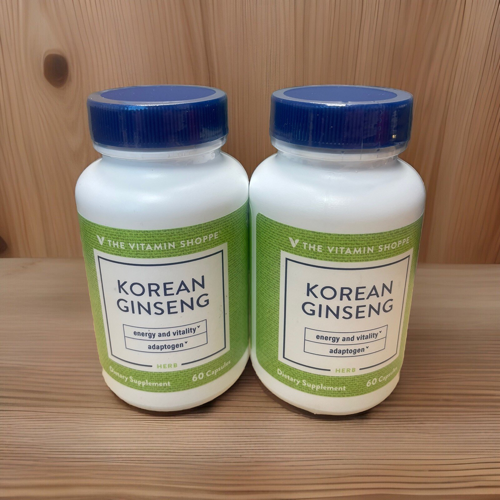 Vitamin Shoppe Korean Ginseng Dietary Supplement 648mg, 60 Caps 2 Pack Bundle