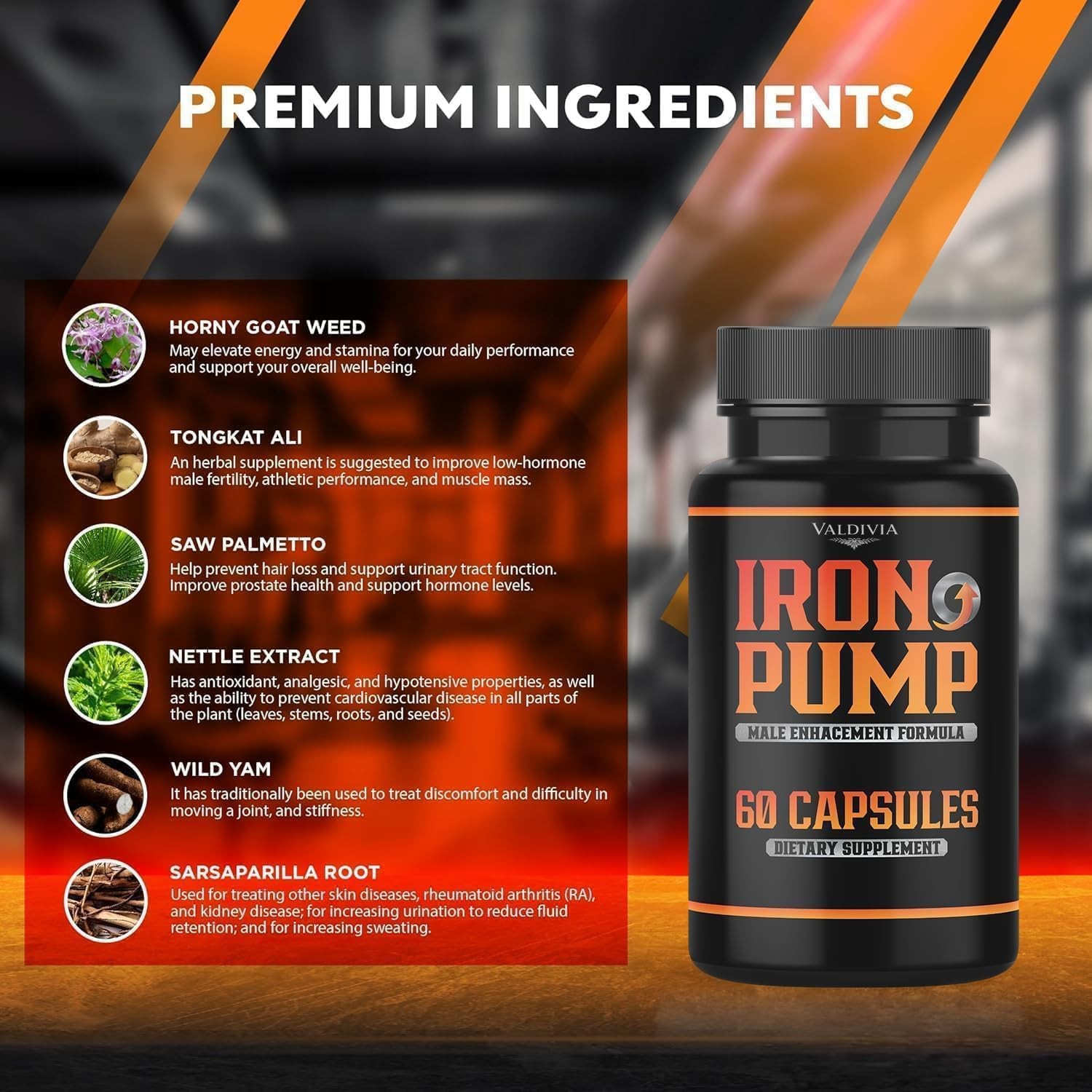 Valdivia Iron Pump 60 Capsules Men’s Health Supplement Made in USA Male Support