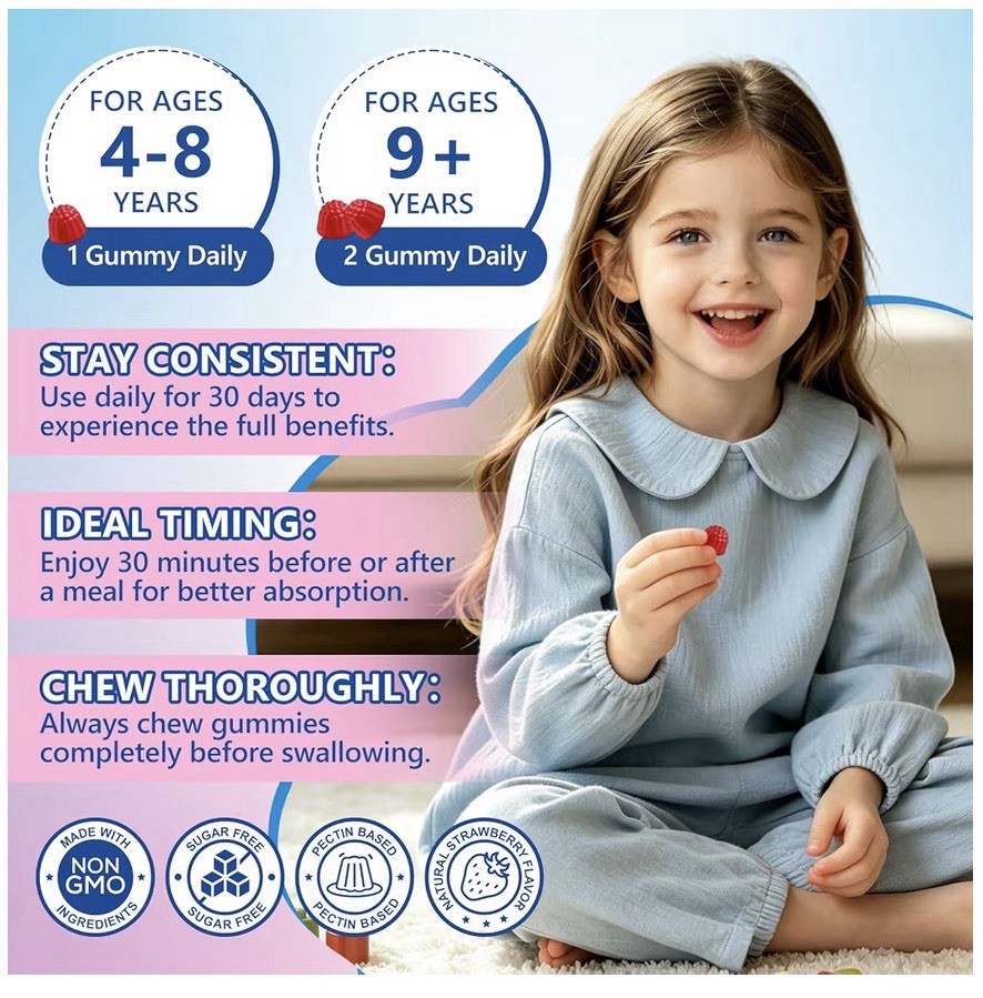 Scpt Yan Kids Saffron Calm & Focus Gummies Strawberry 60 Count Sugar-Free Vegan