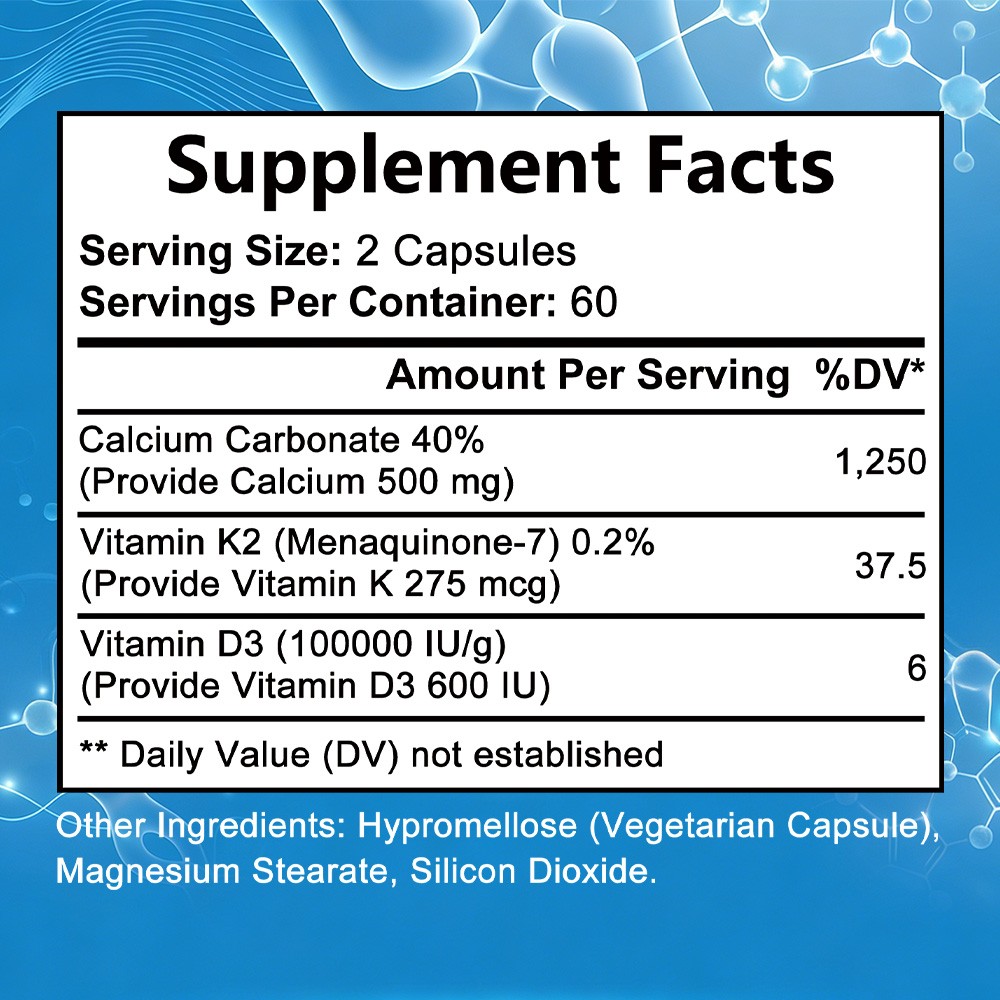 Vitamin D3 & K2 with Calcium-Support for Bone, Immune & Dental Health 30~120Caps