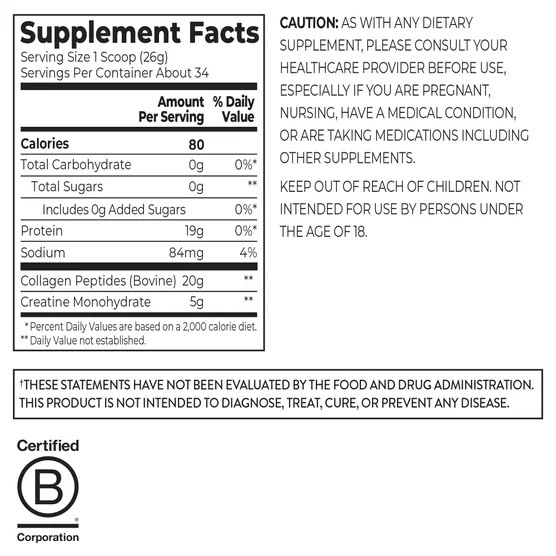 Orgain Collagen Creatine Powder Unflavored 1.95 lb Grass Fed Collagen Peptides