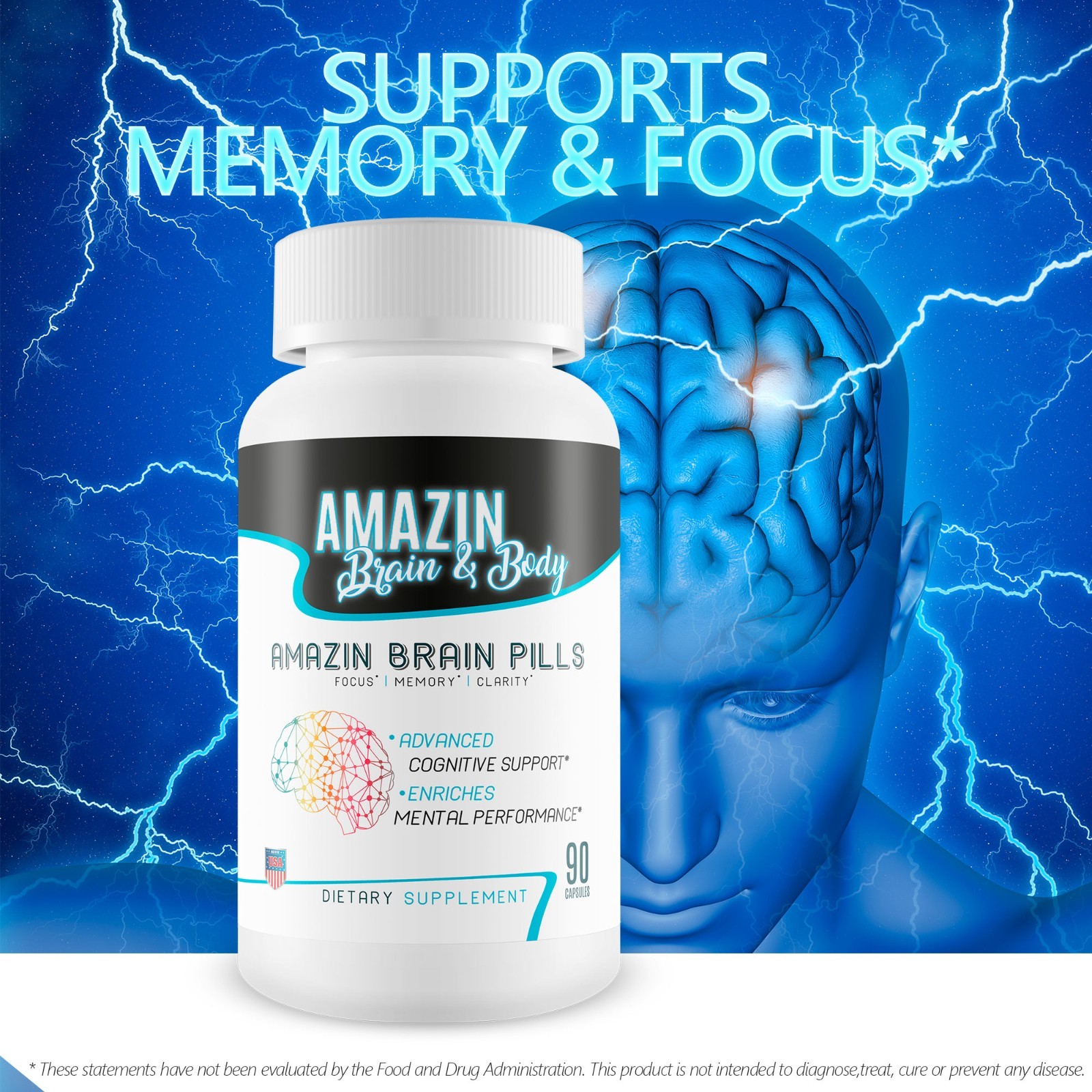 Amazin Brain Pills – Focus – Memory – Clarity – Advanced Cognitive Support