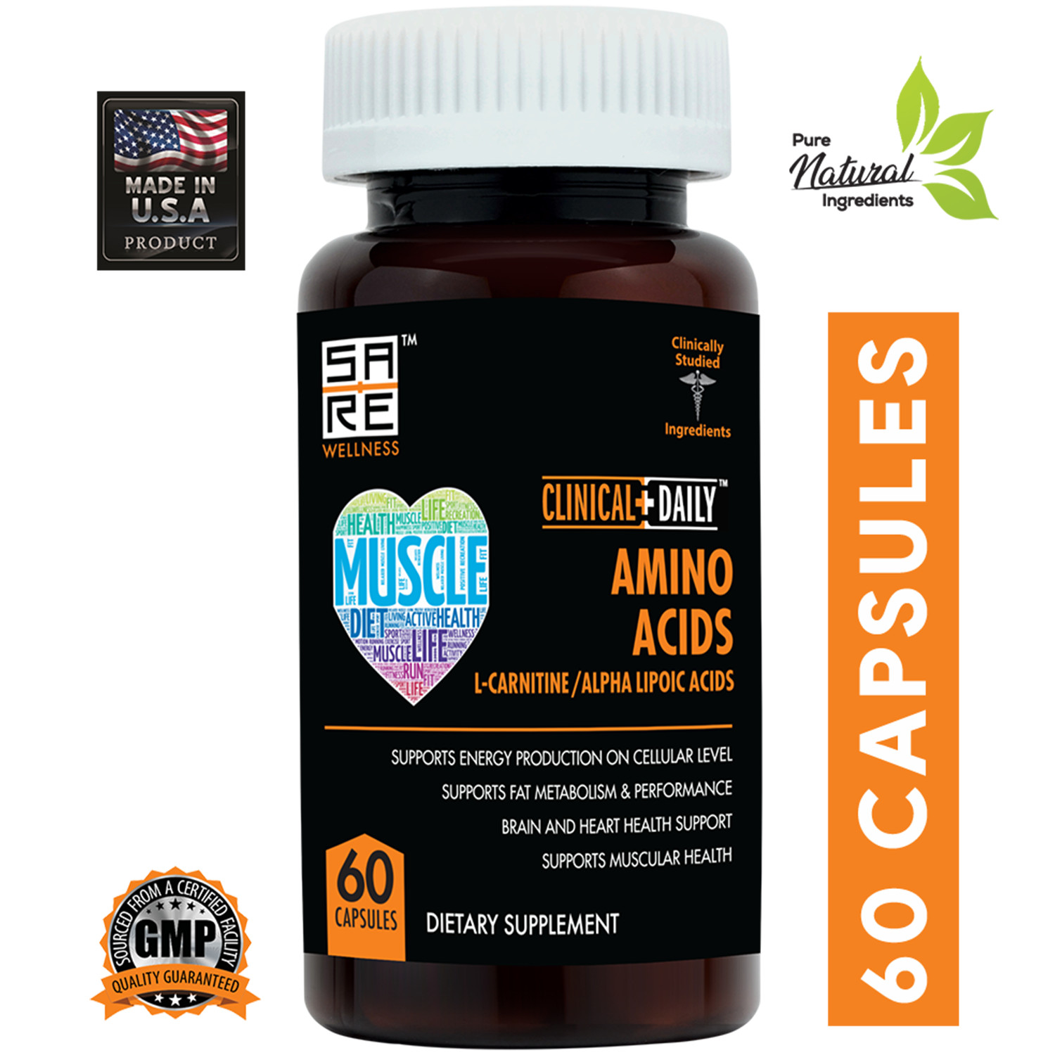 CLINICAL DAILY L Carnitine Acetyl Alpha Lipoic Amino Acids, 60 Vegan Capsules