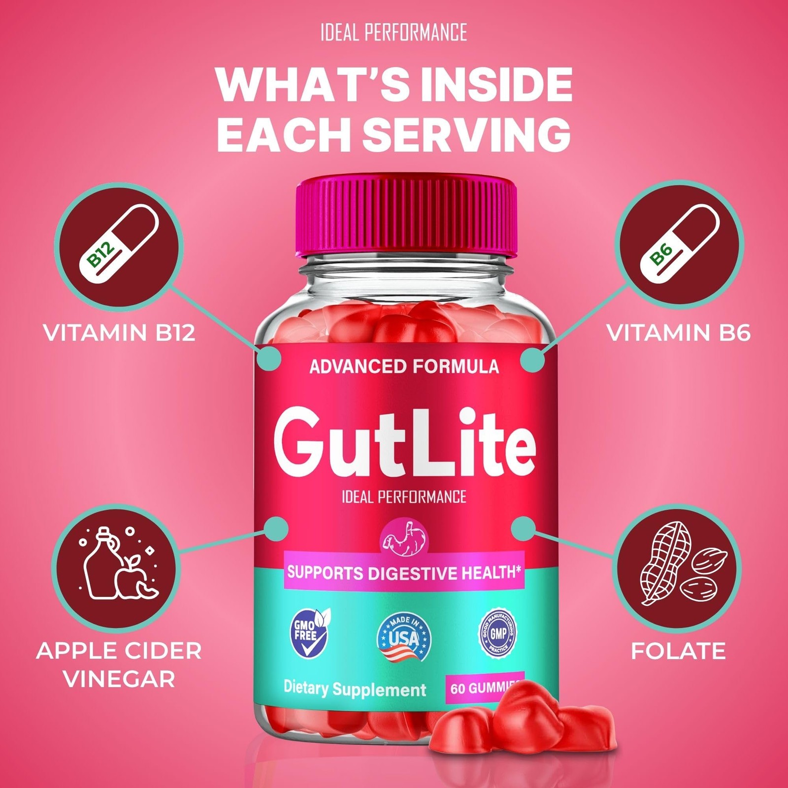GutLite Gut Lite Digestive Health Supplement – 300 Gummies (5 Pack)