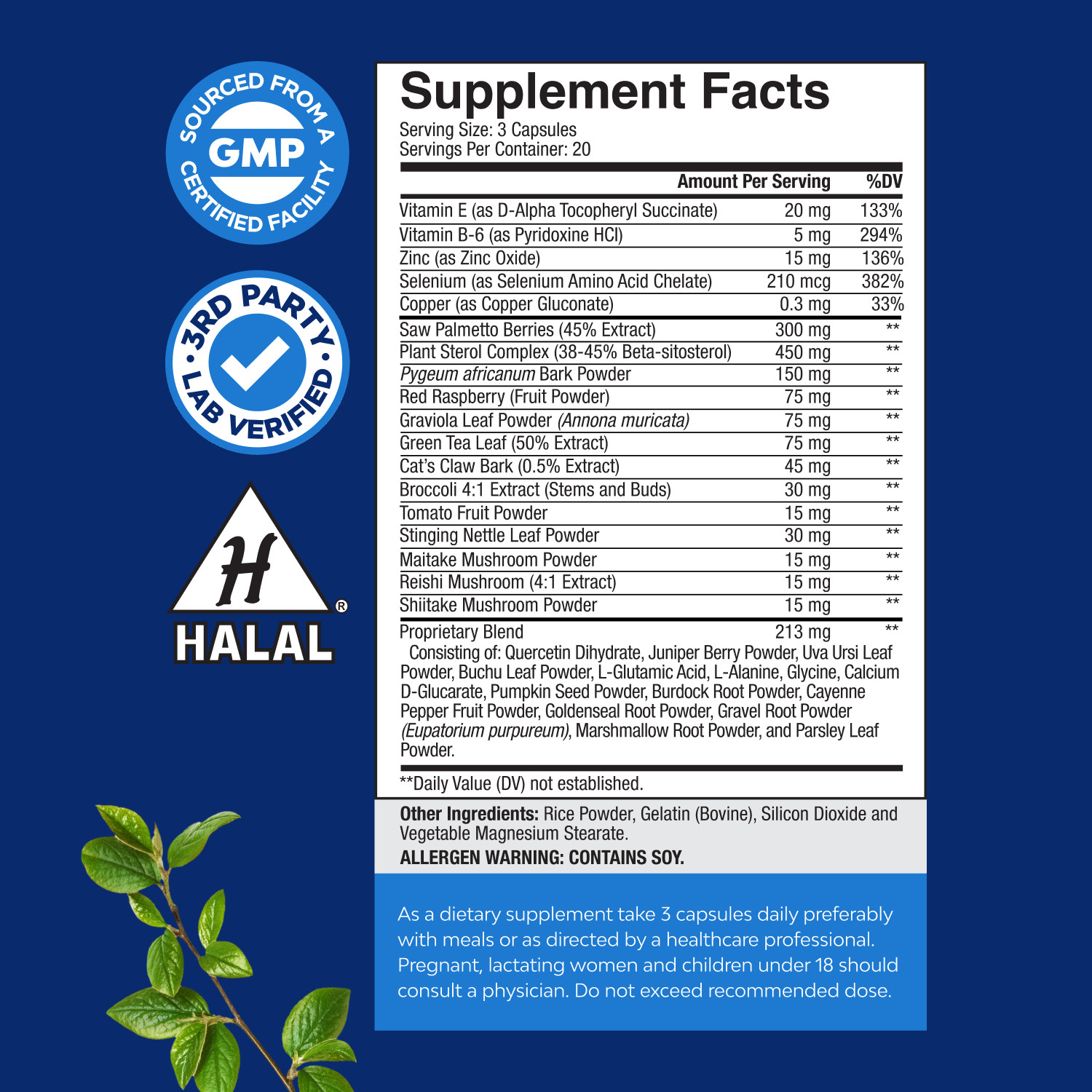 Herbal Prostate Health Supplements for Men with Beta Sitosterol Selenium 60ct