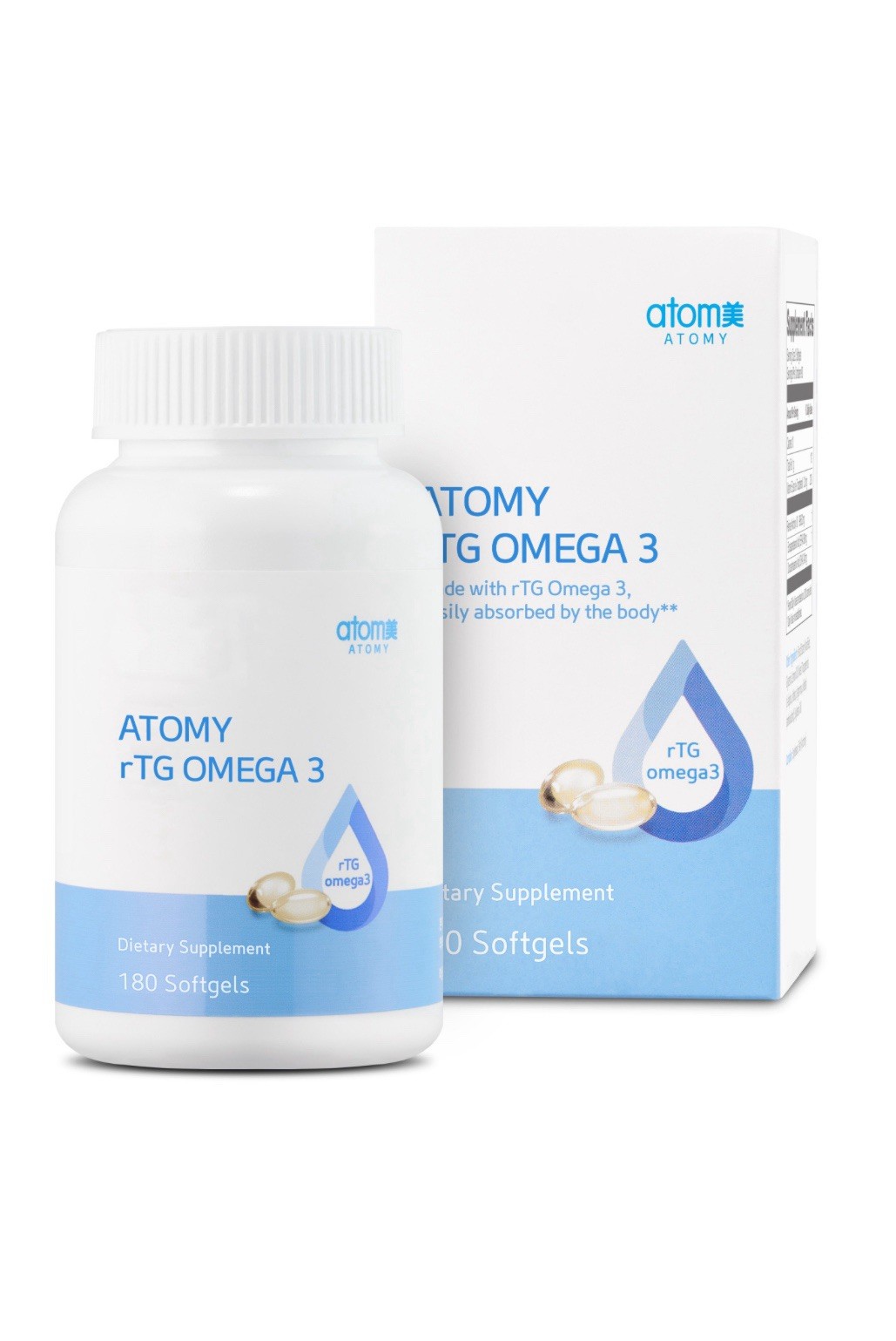 Atomy rTG Omega-3 EPA DHA 180 Softgels Vitamin E High Bioavailability Patented