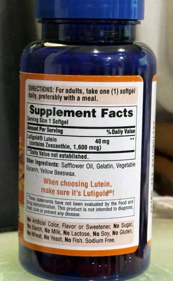 Puritan’s Pride Lutein 40mg With Zeaxanthin 60 Softgels EXP 11/27 Carotenoid New