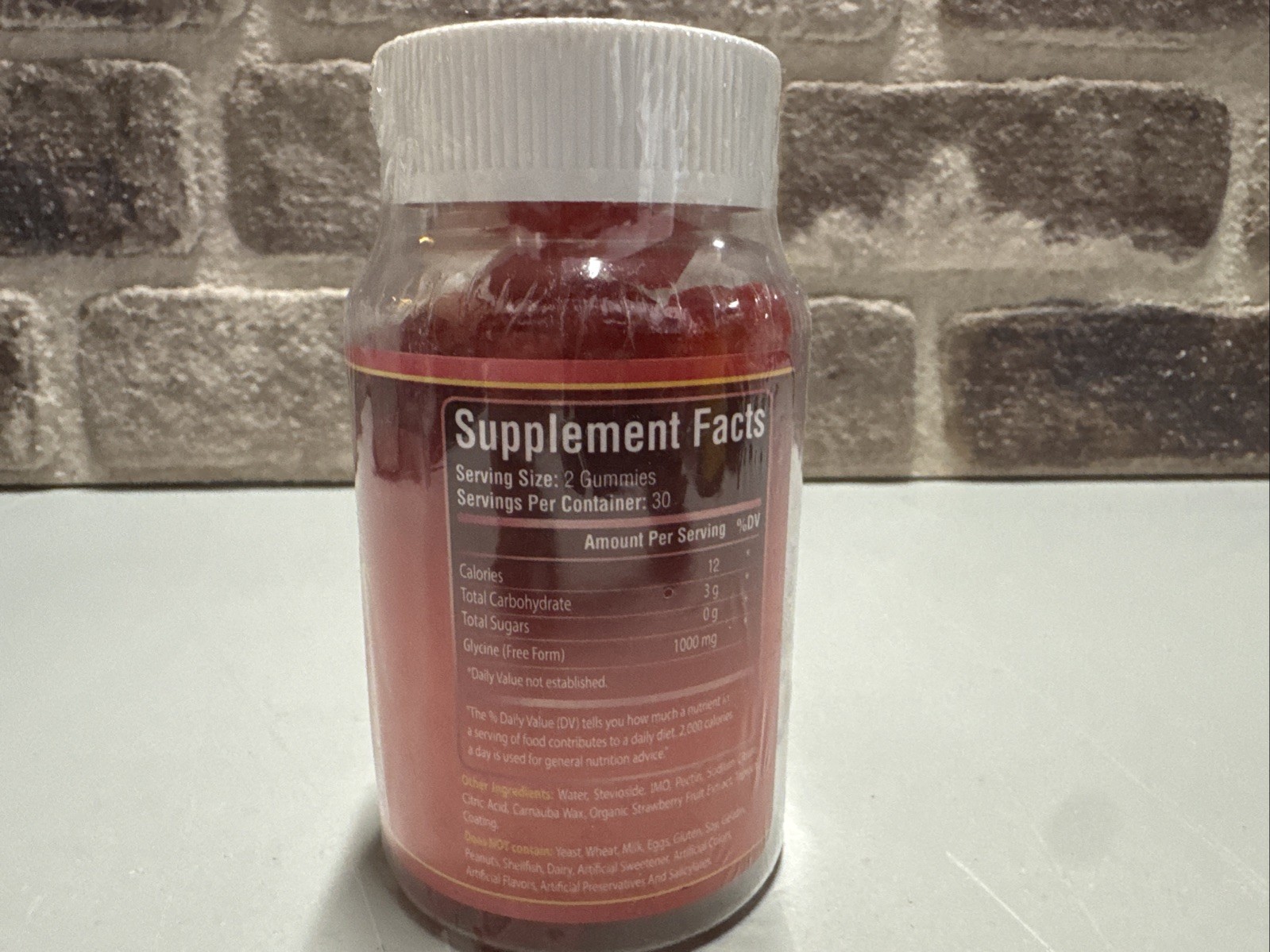 Glycine Gummies Strawberry 30ct Protect Muscle loss Neurotransmitter support, J