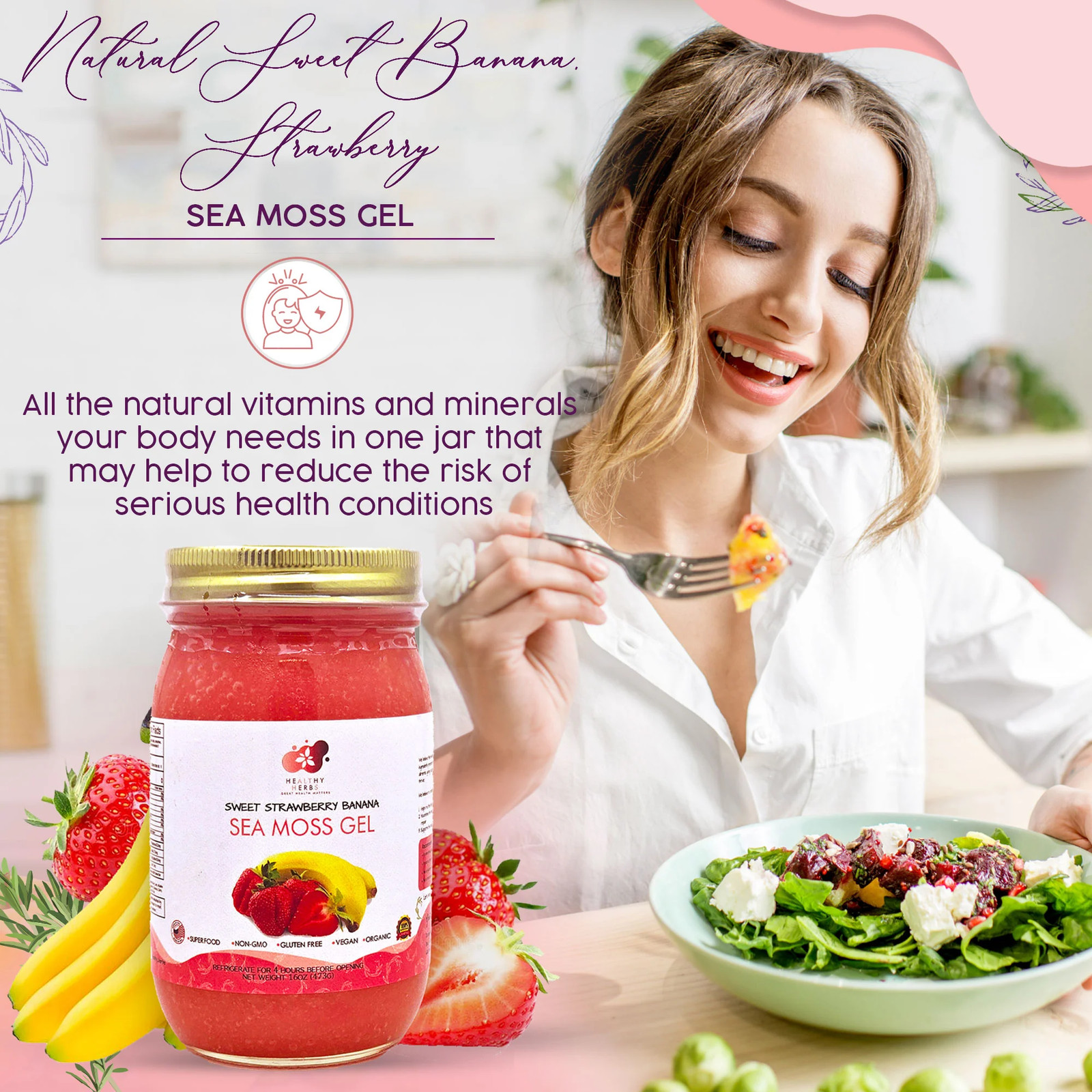 Healthy Herbs | Sea Moss Gel – Sweet Strawberry Banana (16oz)